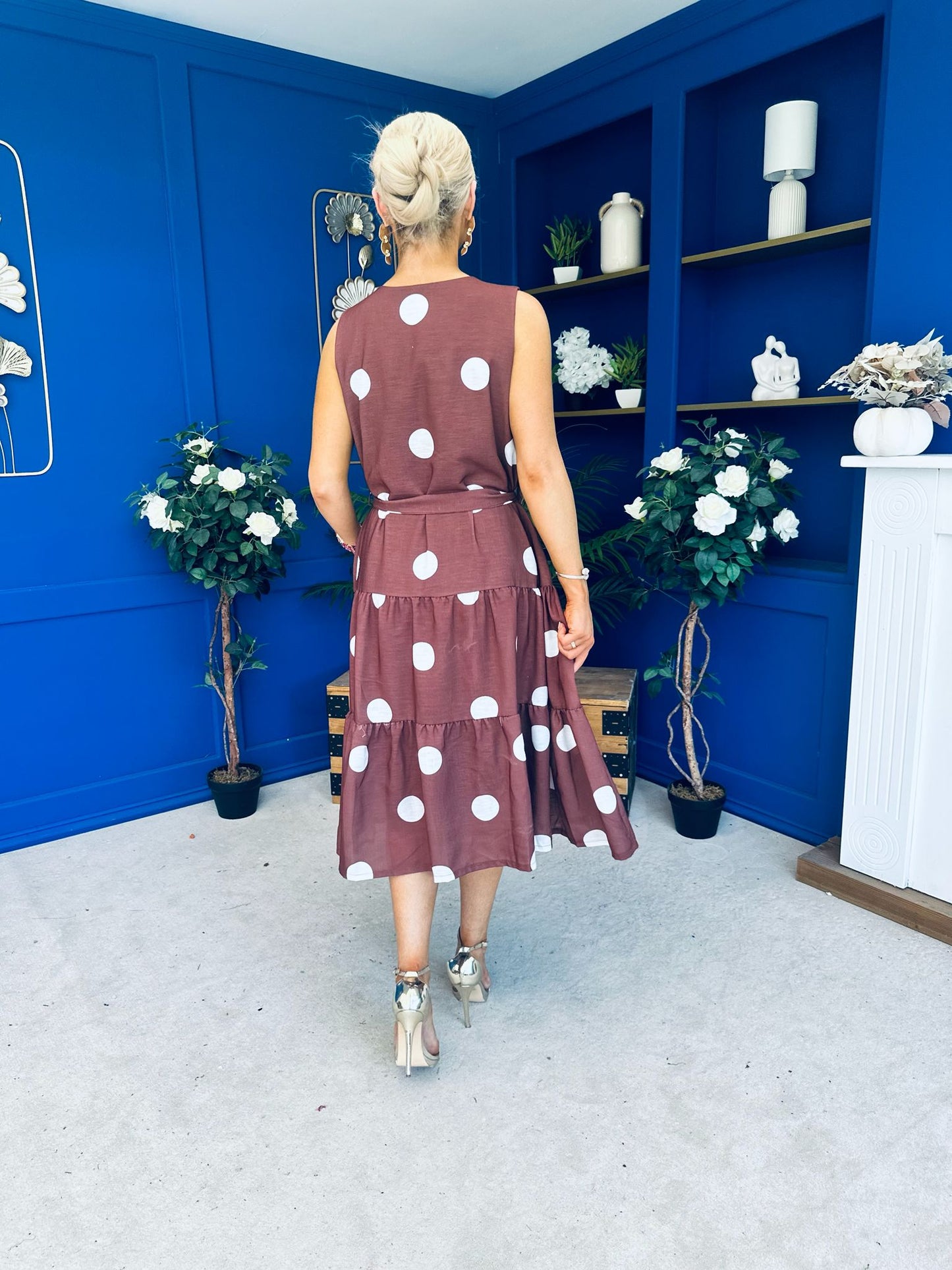 Sadhbh Tiered Midi Dress Cream Polka Coco