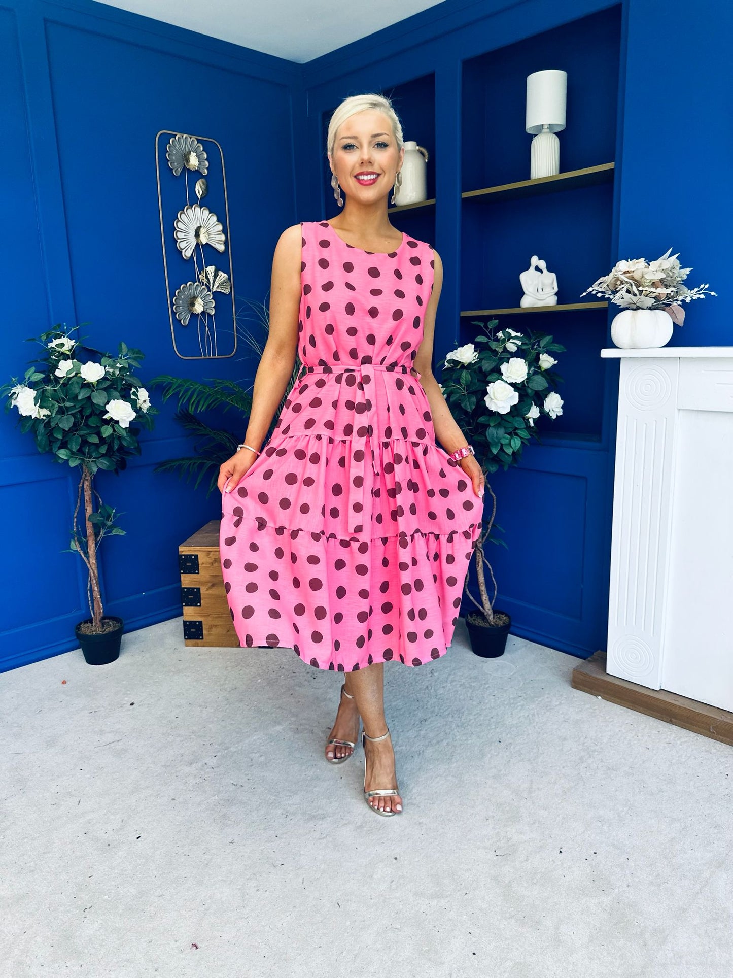 Sadhbh Tiered Midi Dress Coco Polka Cerise
