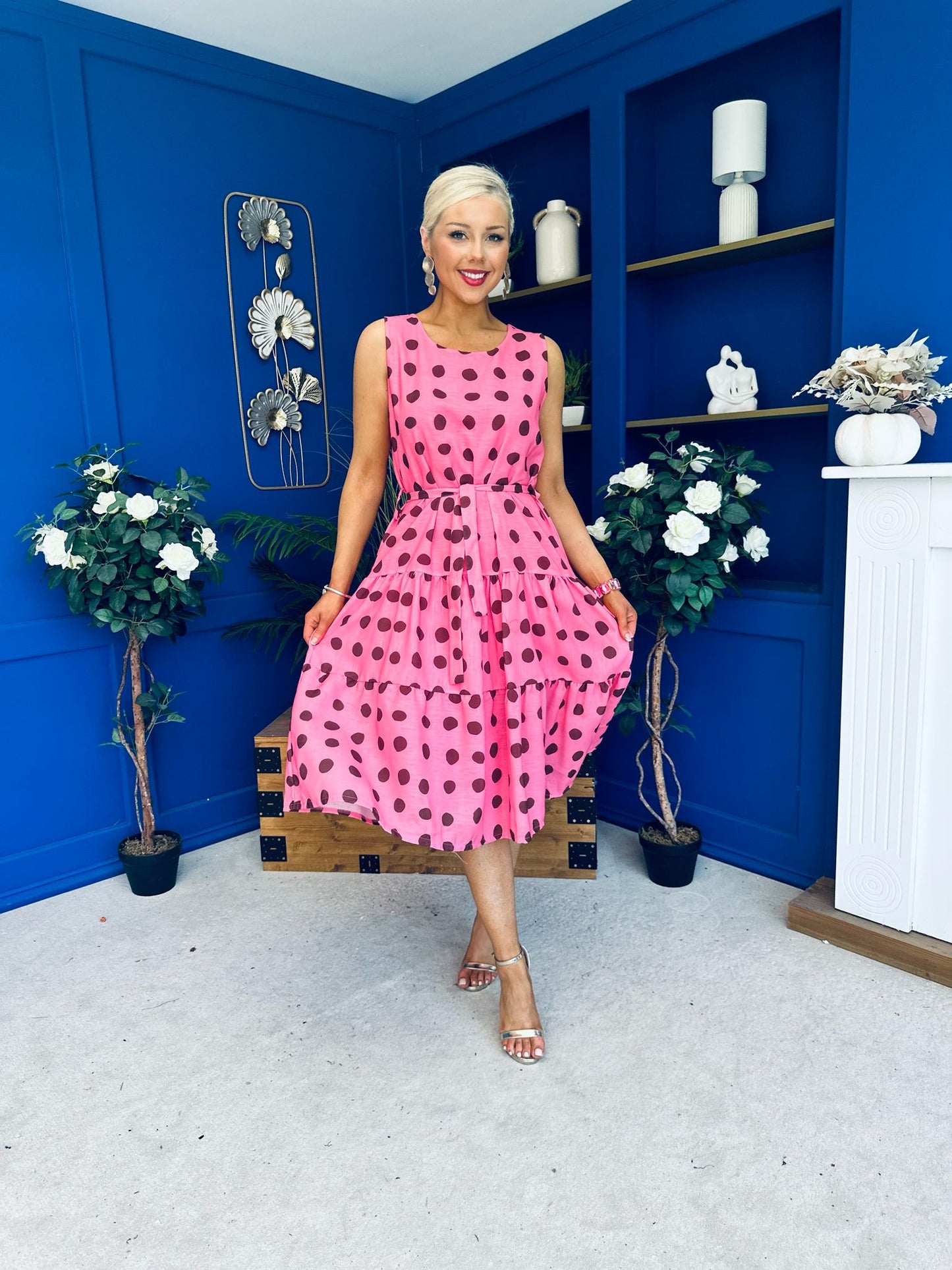 Sadhbh Tiered Midi Dress Coco Polka Cerise