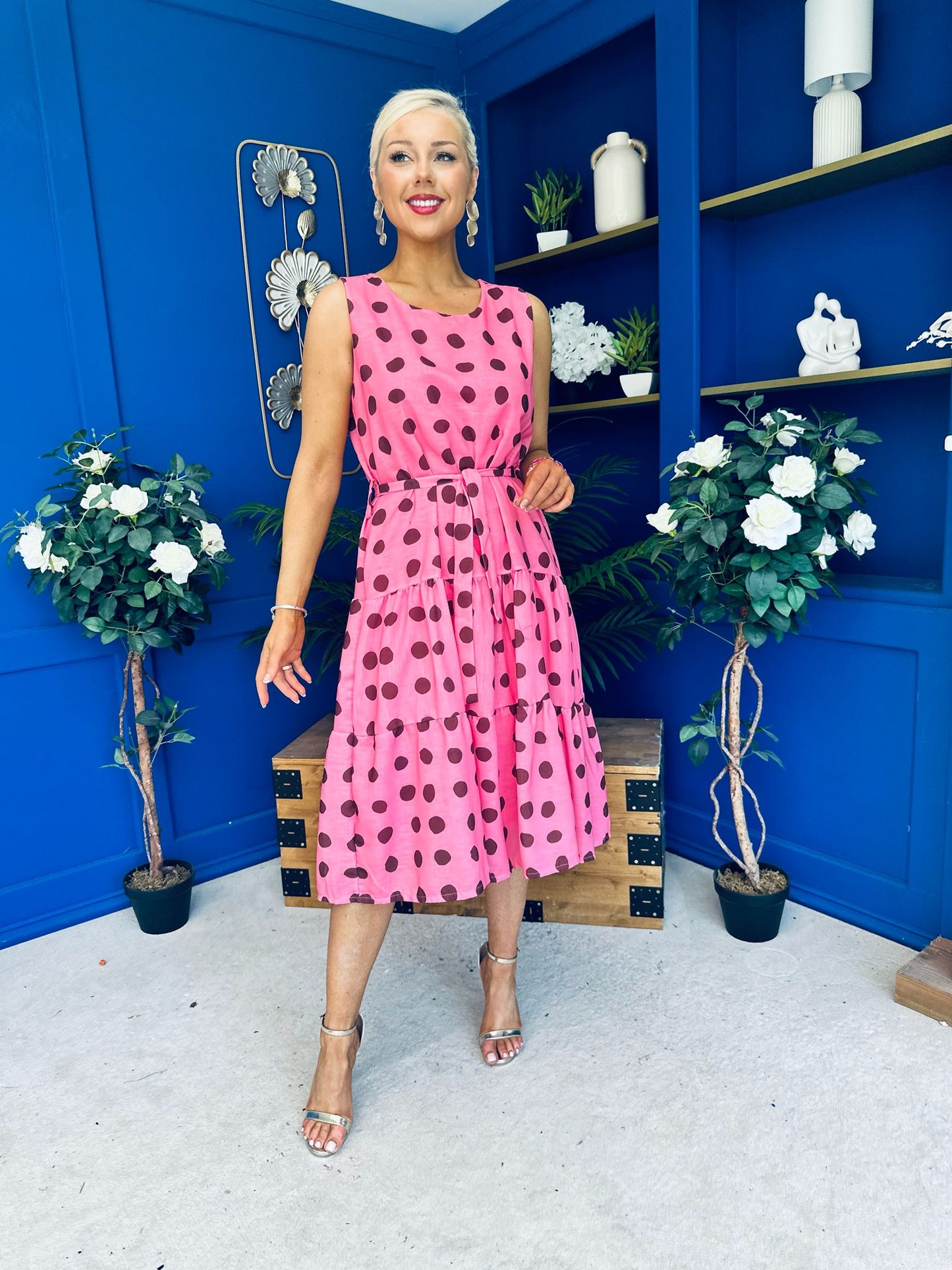 Sadhbh Tiered Midi Dress Coco Polka Cerise