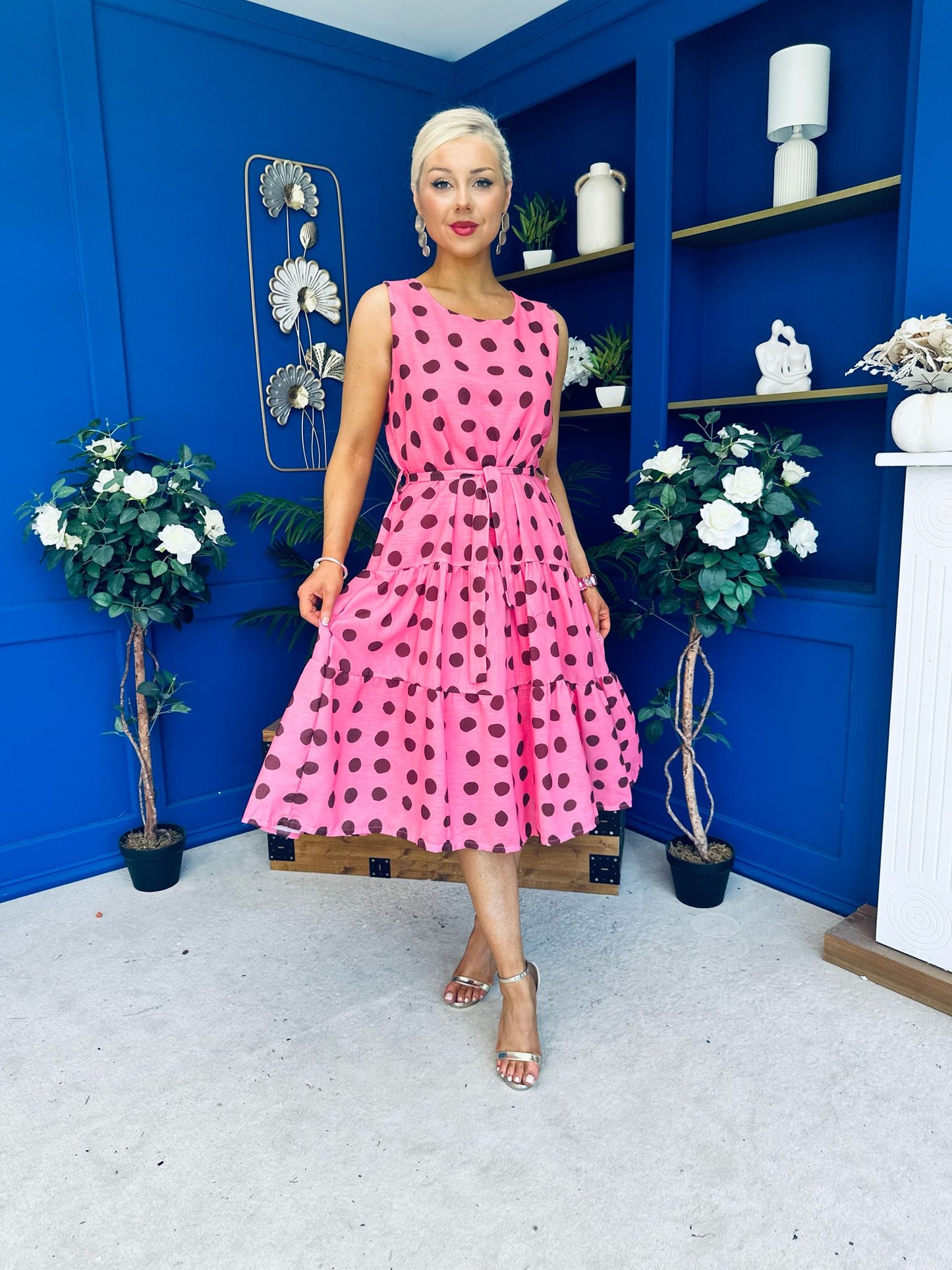 Sadhbh Tiered Midi Dress Coco Polka Cerise