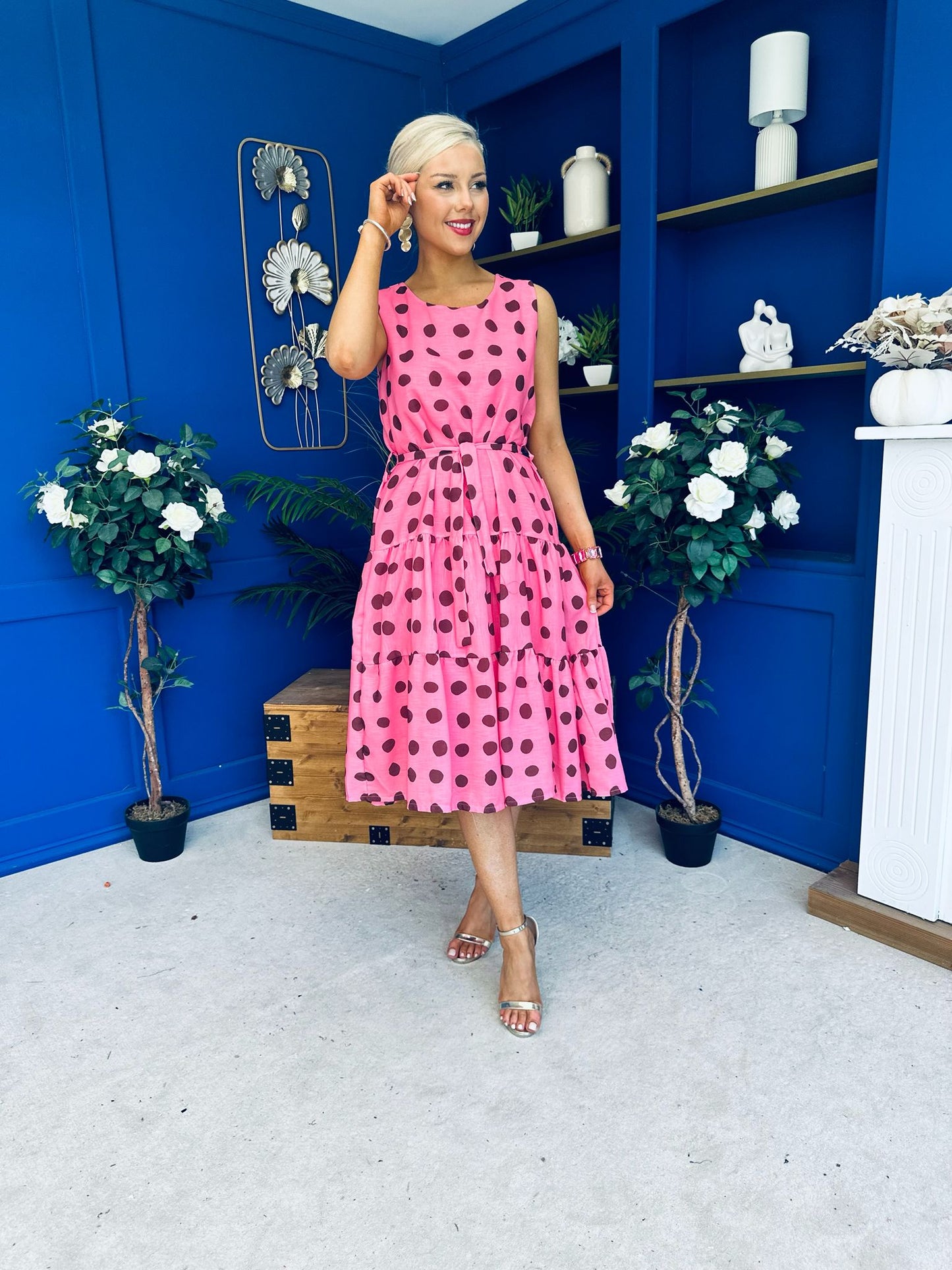 Sadhbh Tiered Midi Dress Coco Polka Cerise