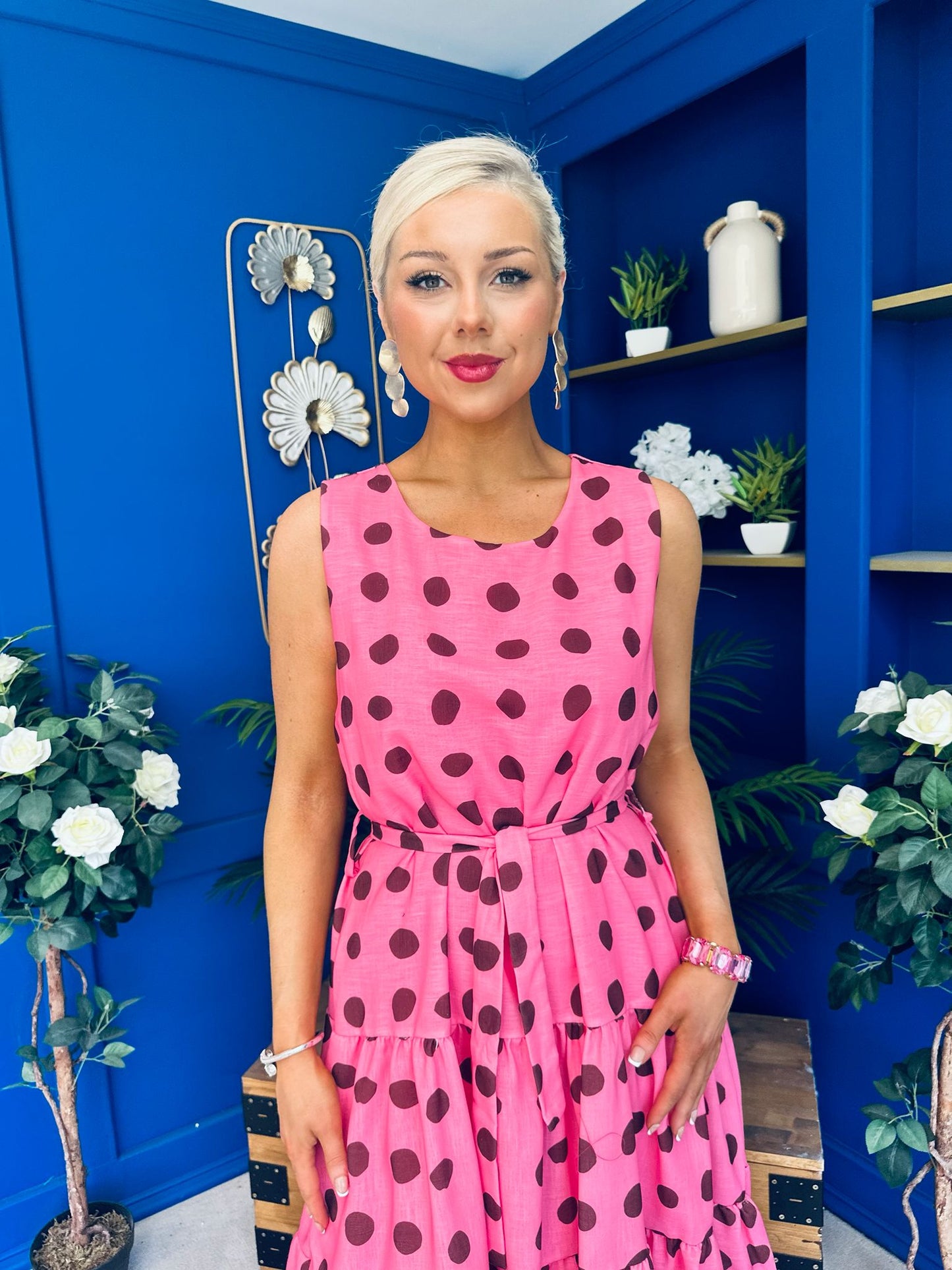 Sadhbh Tiered Midi Dress Coco Polka Cerise