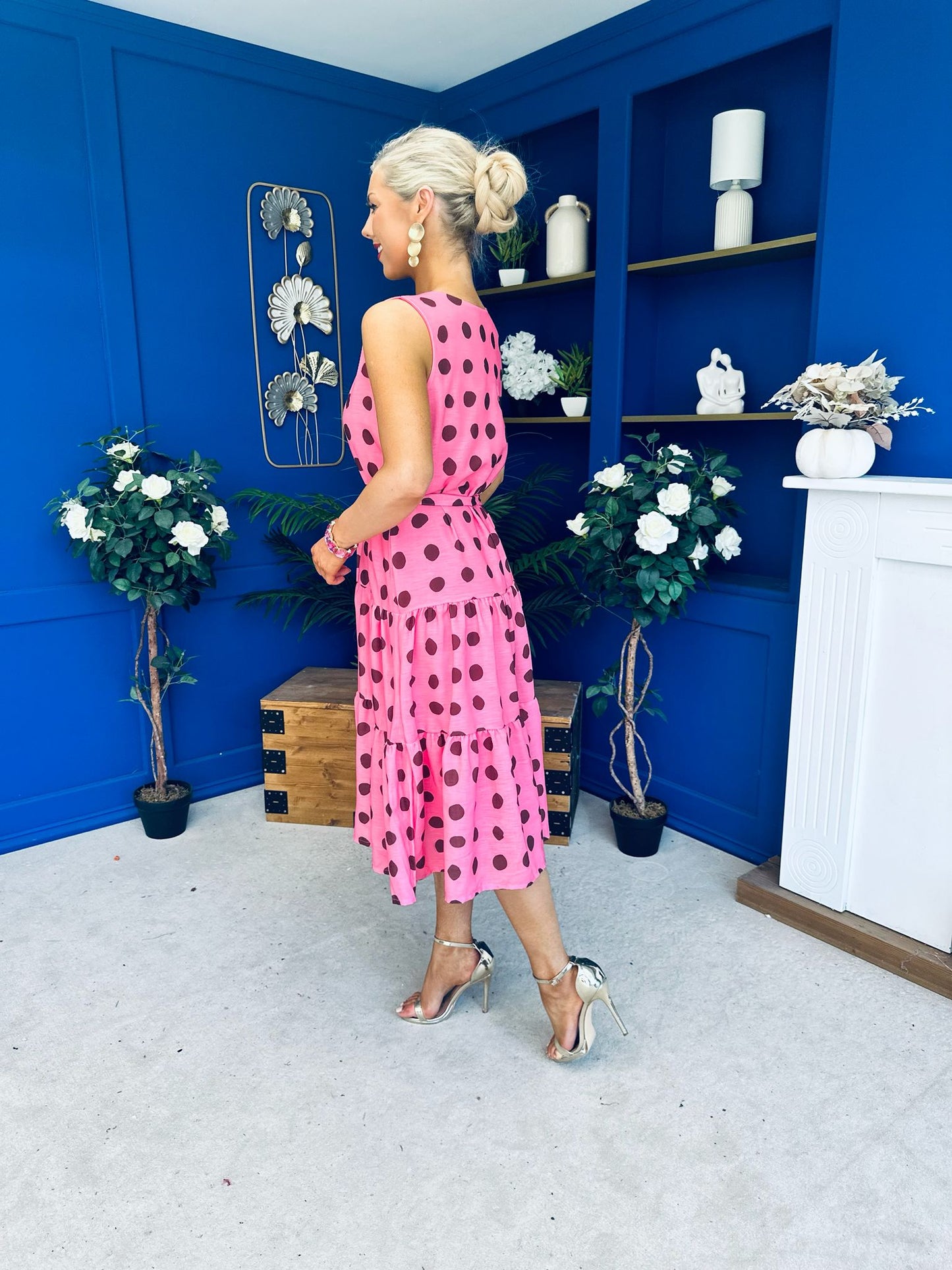 Sadhbh Tiered Midi Dress Coco Polka Cerise