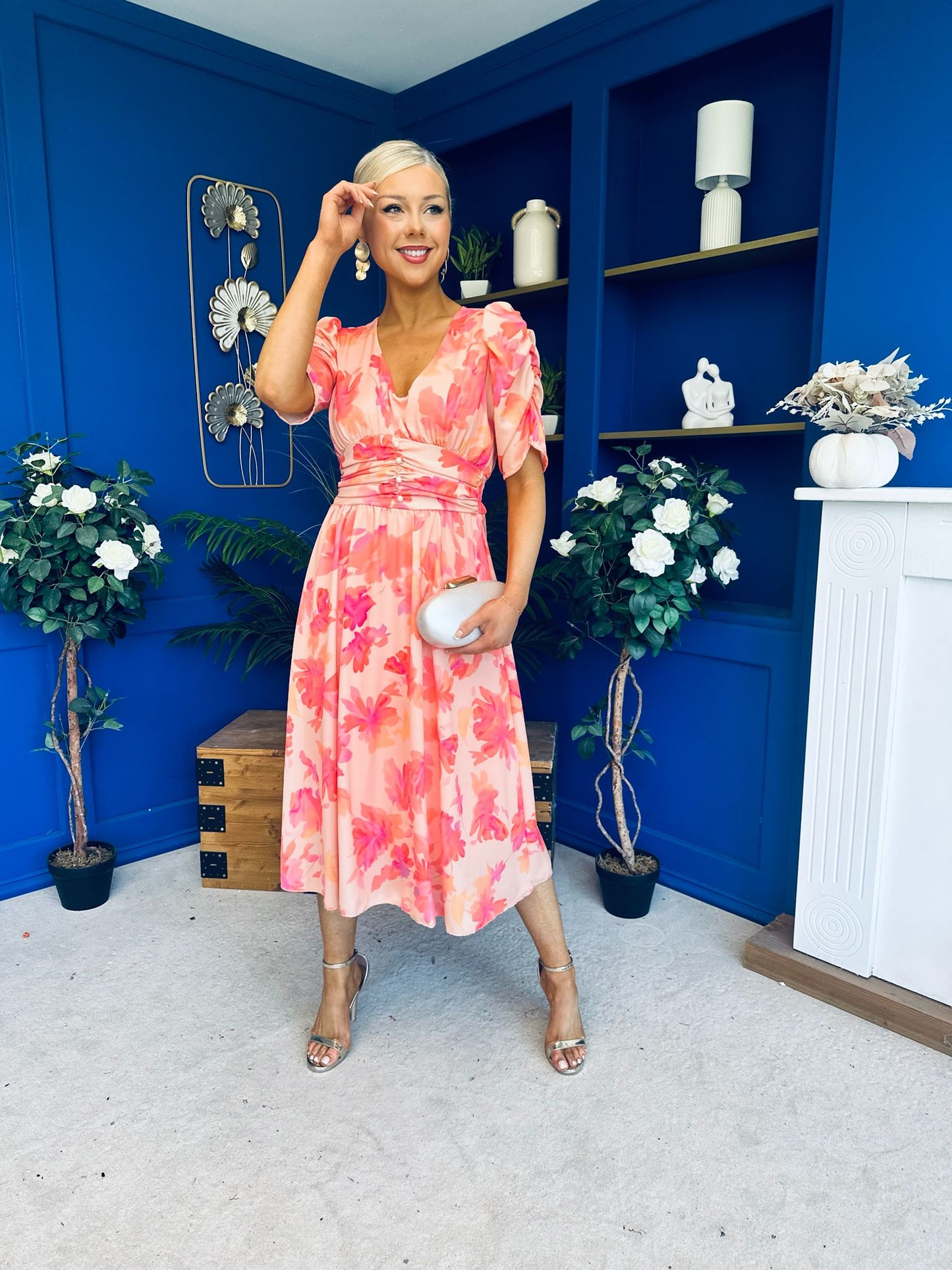 Dearbhla Banded Midi Dress Floral Peach