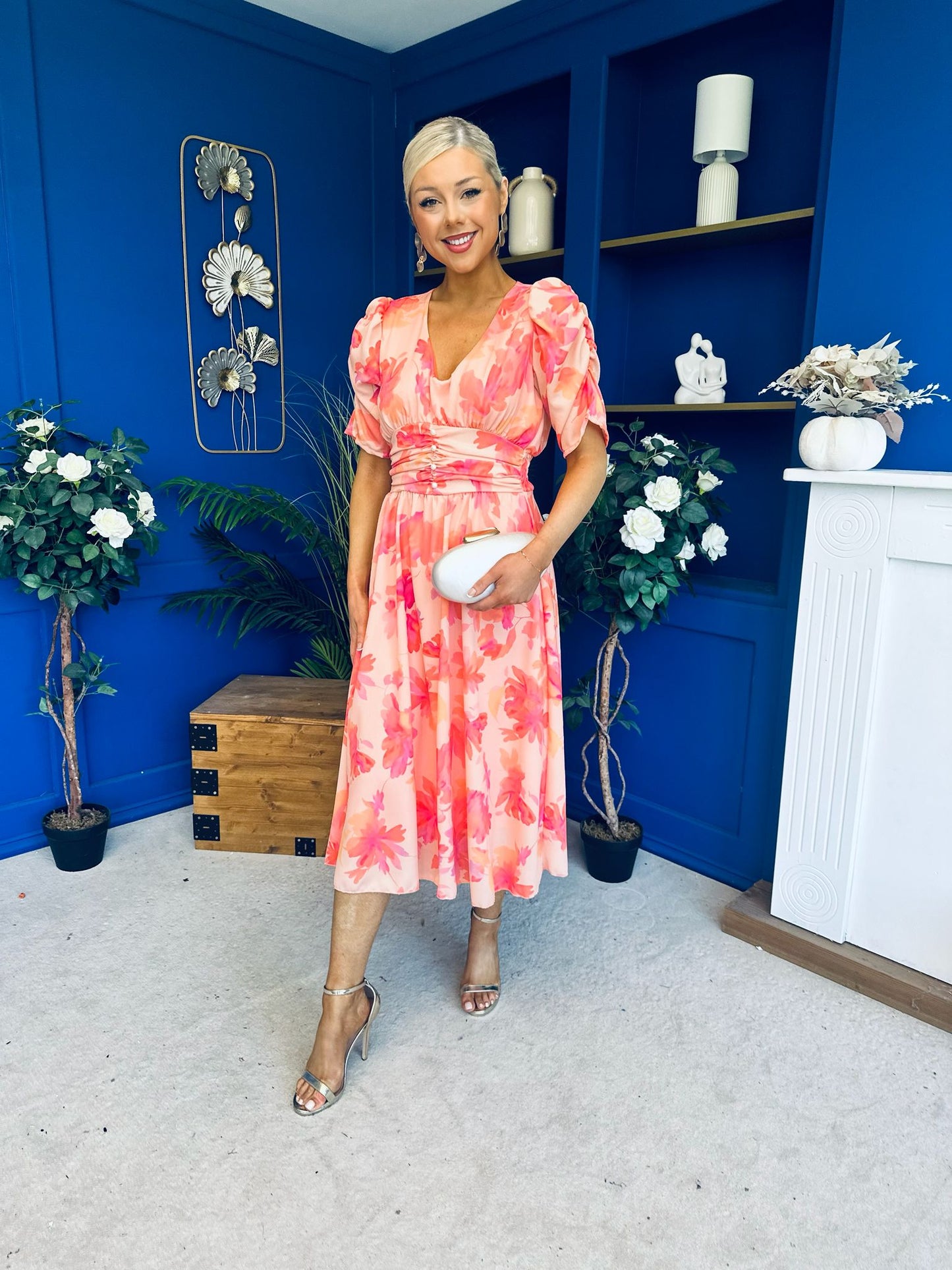 Dearbhla Banded Midi Dress Floral Peach