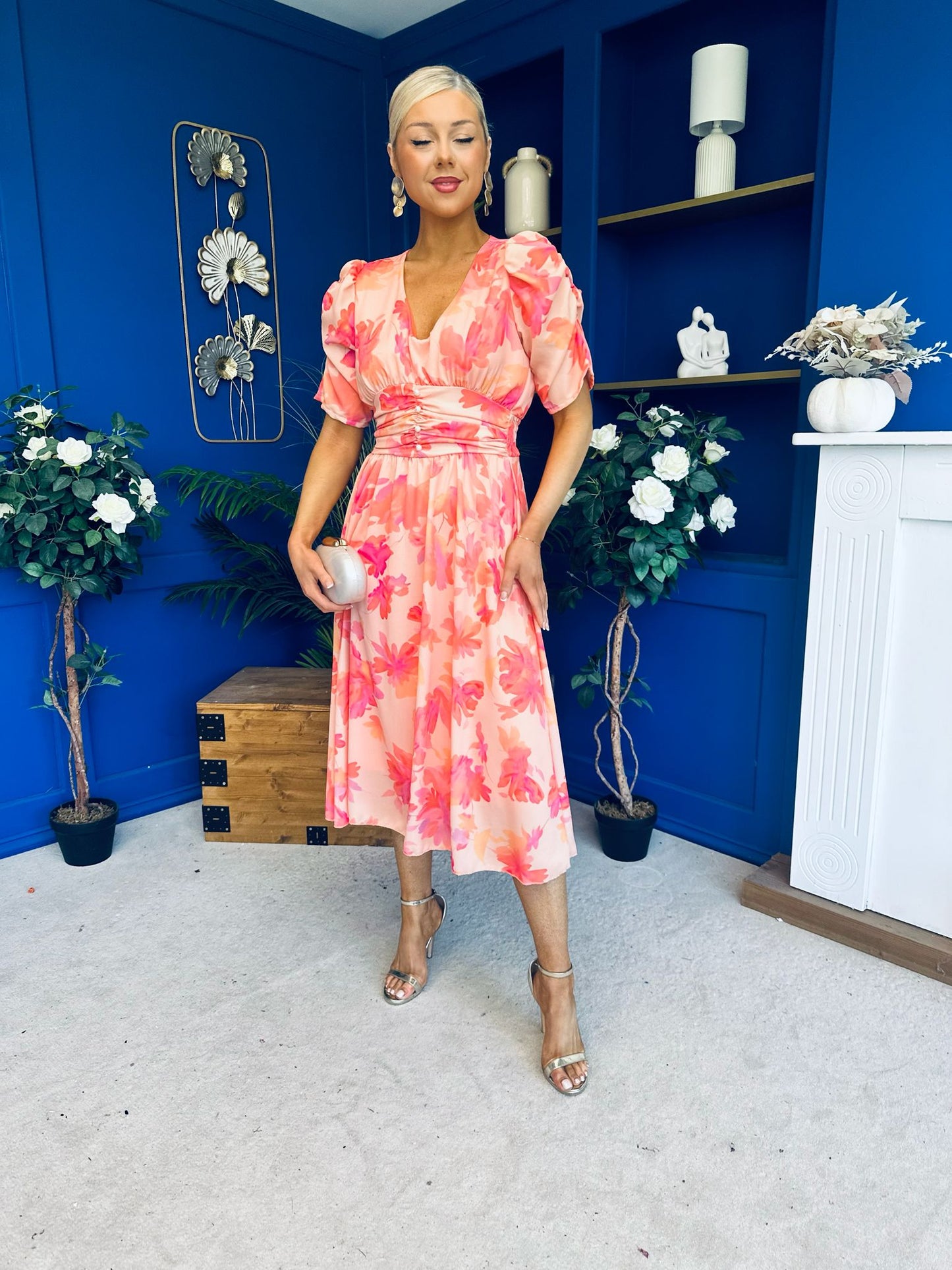 Dearbhla Banded Midi Dress Floral Peach