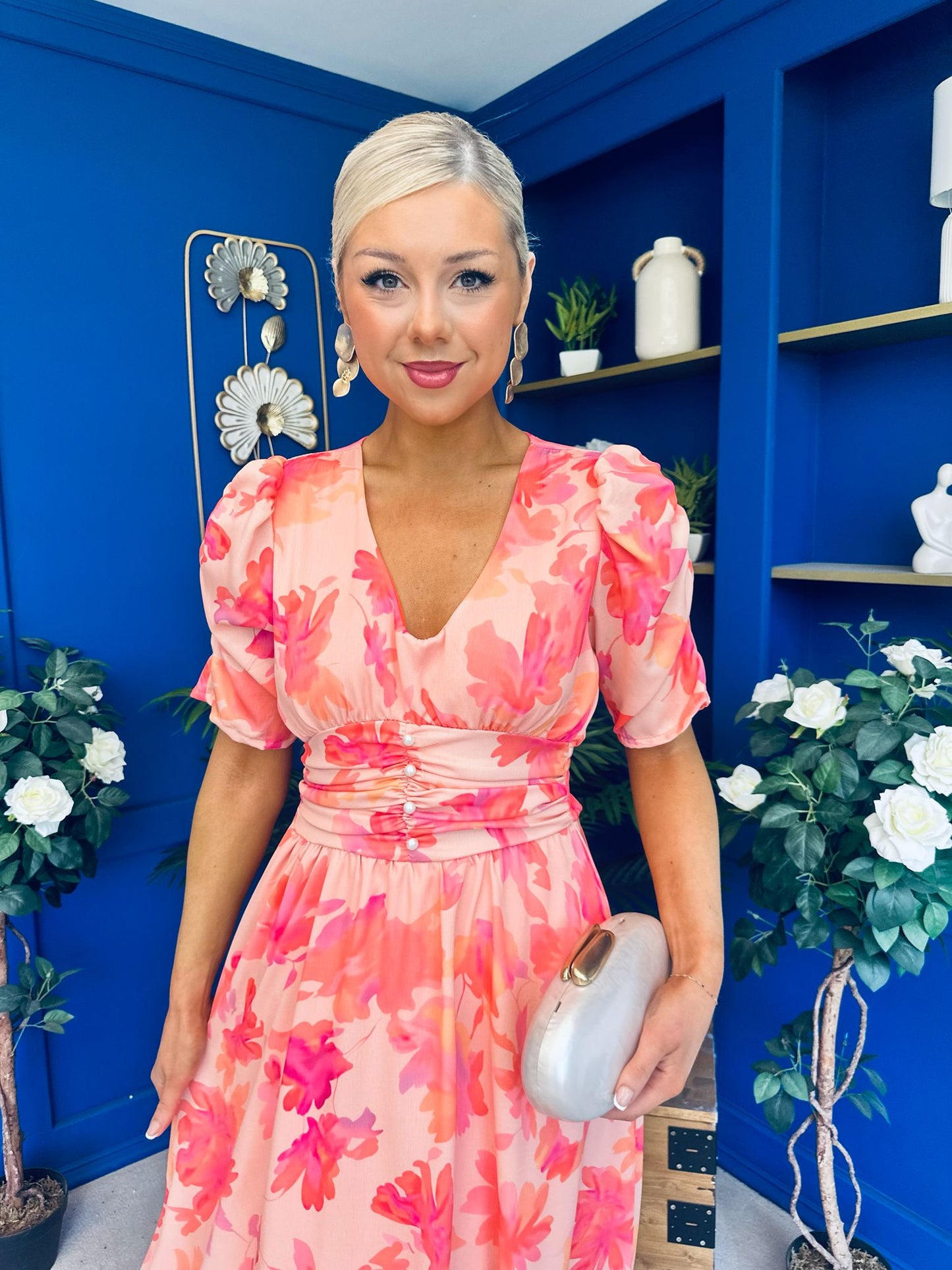 Dearbhla Banded Midi Dress Floral Peach