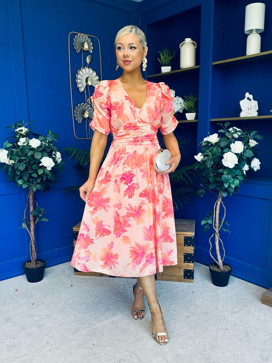 Dearbhla Banded Midi Dress Floral Peach