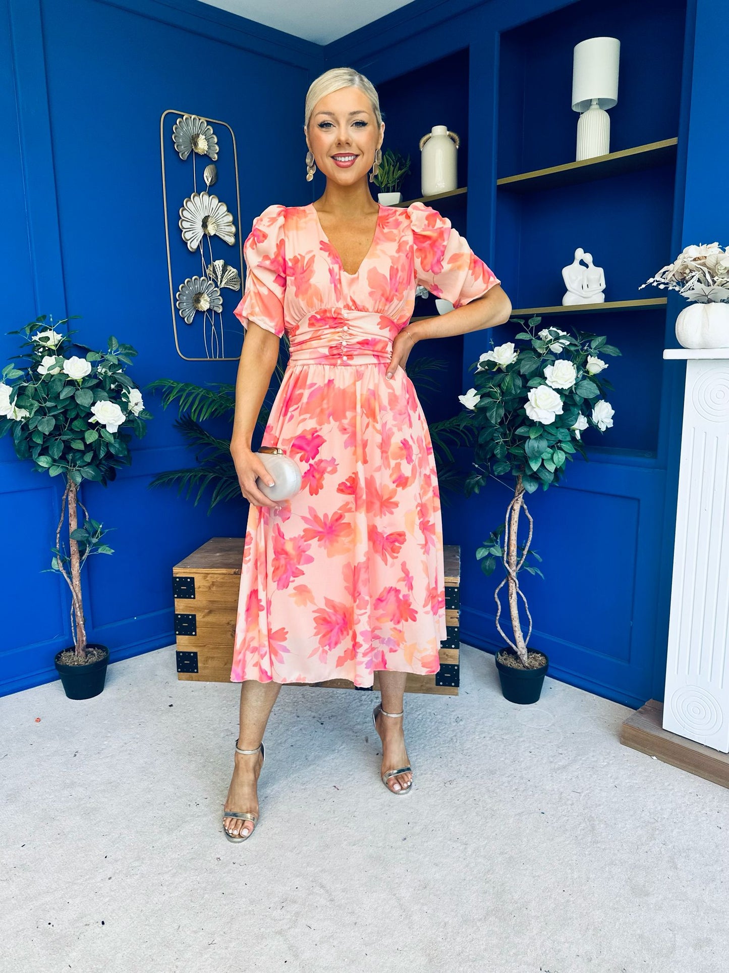 Dearbhla Banded Midi Dress Floral Peach