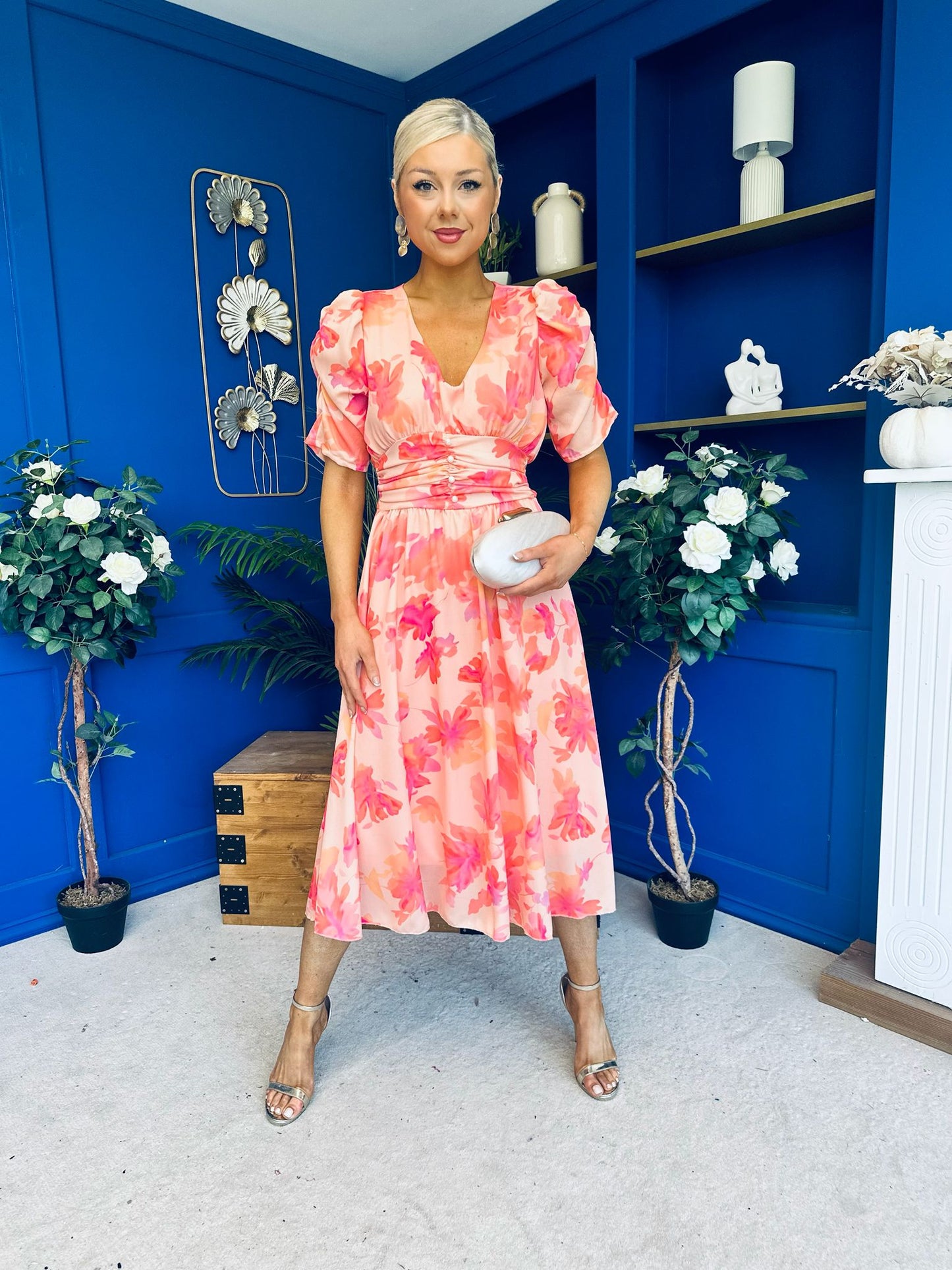 Dearbhla Banded Midi Dress Floral Peach