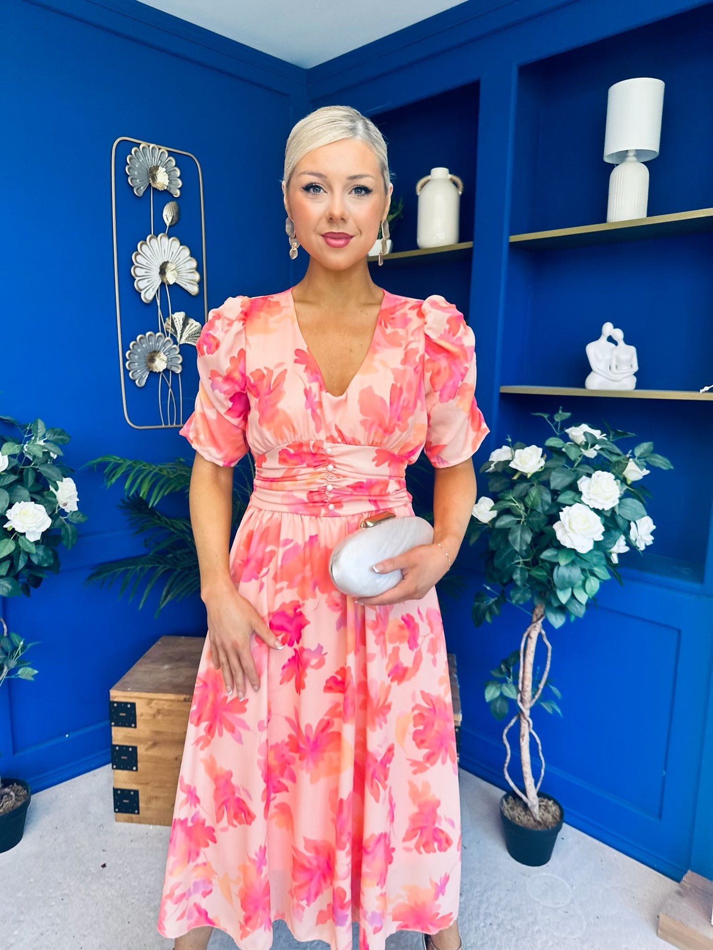 Dearbhla Banded Midi Dress Floral Peach