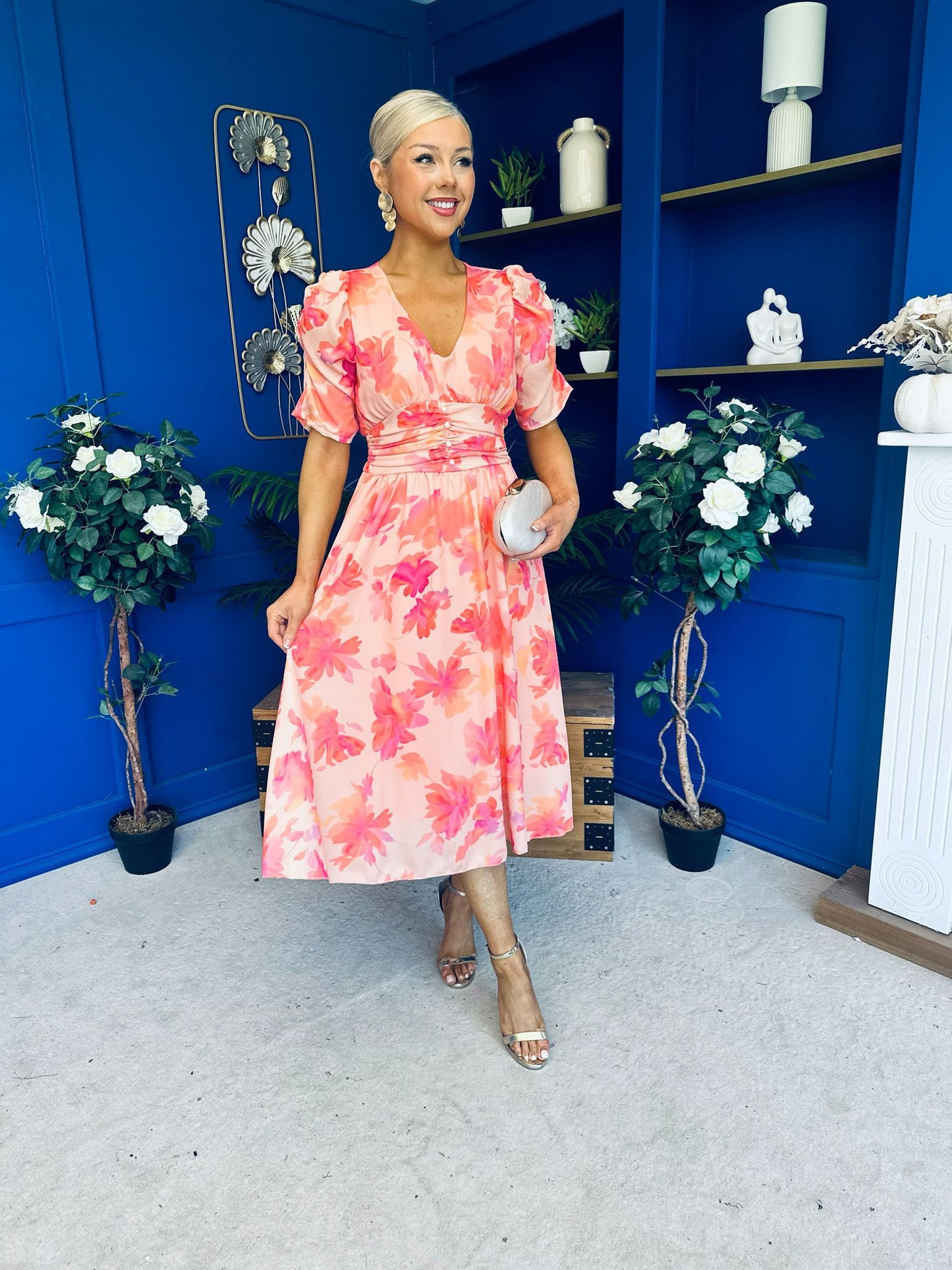 Dearbhla Banded Midi Dress Floral Peach