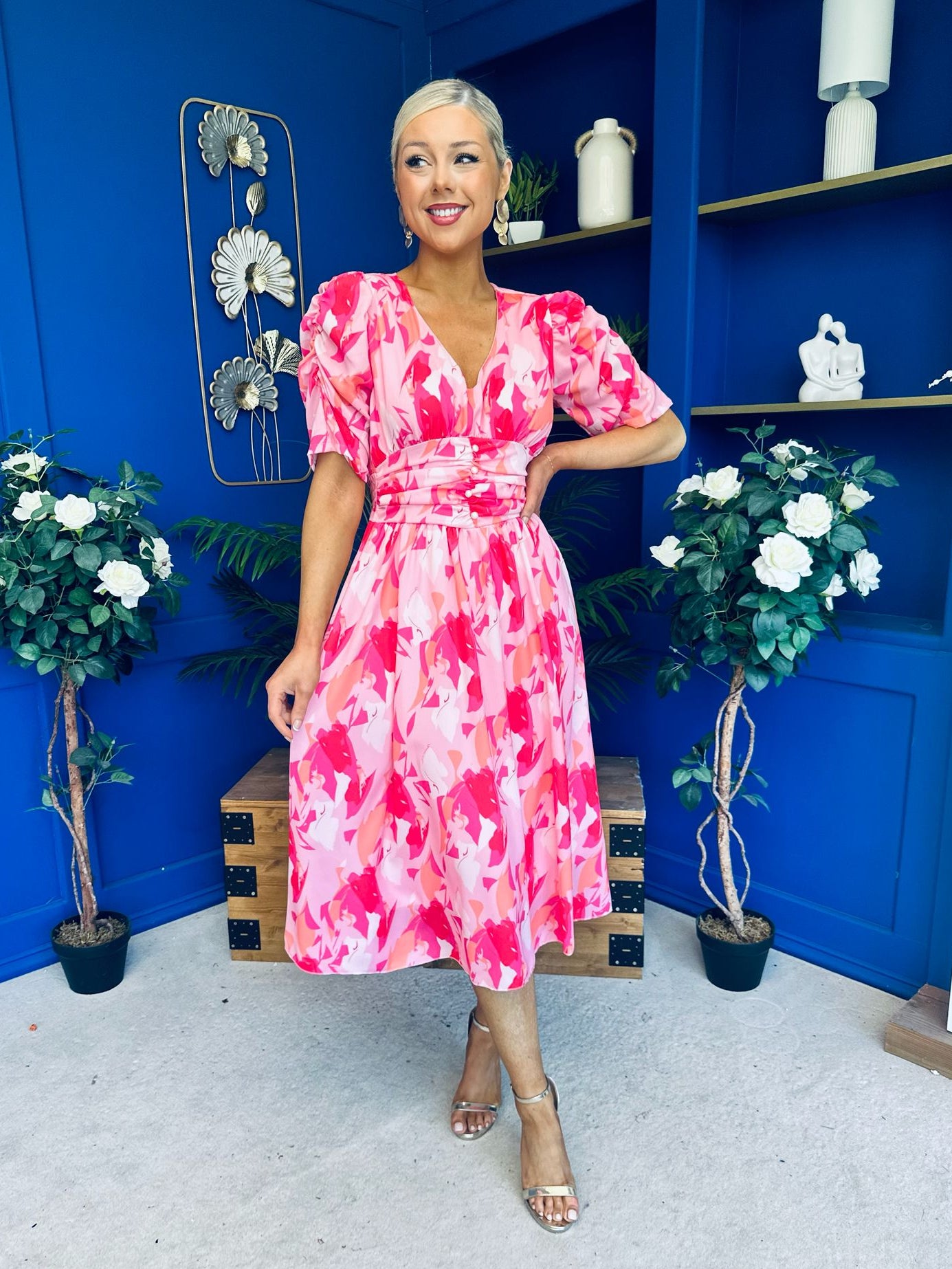 Dearbhla Banded Midi Dress Geo Pink