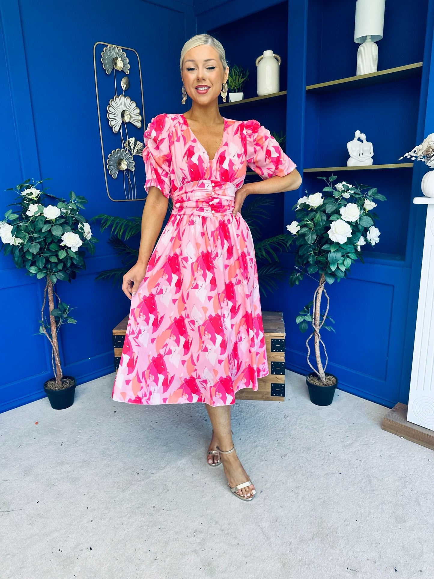 Dearbhla Banded Midi Dress Geo Pink