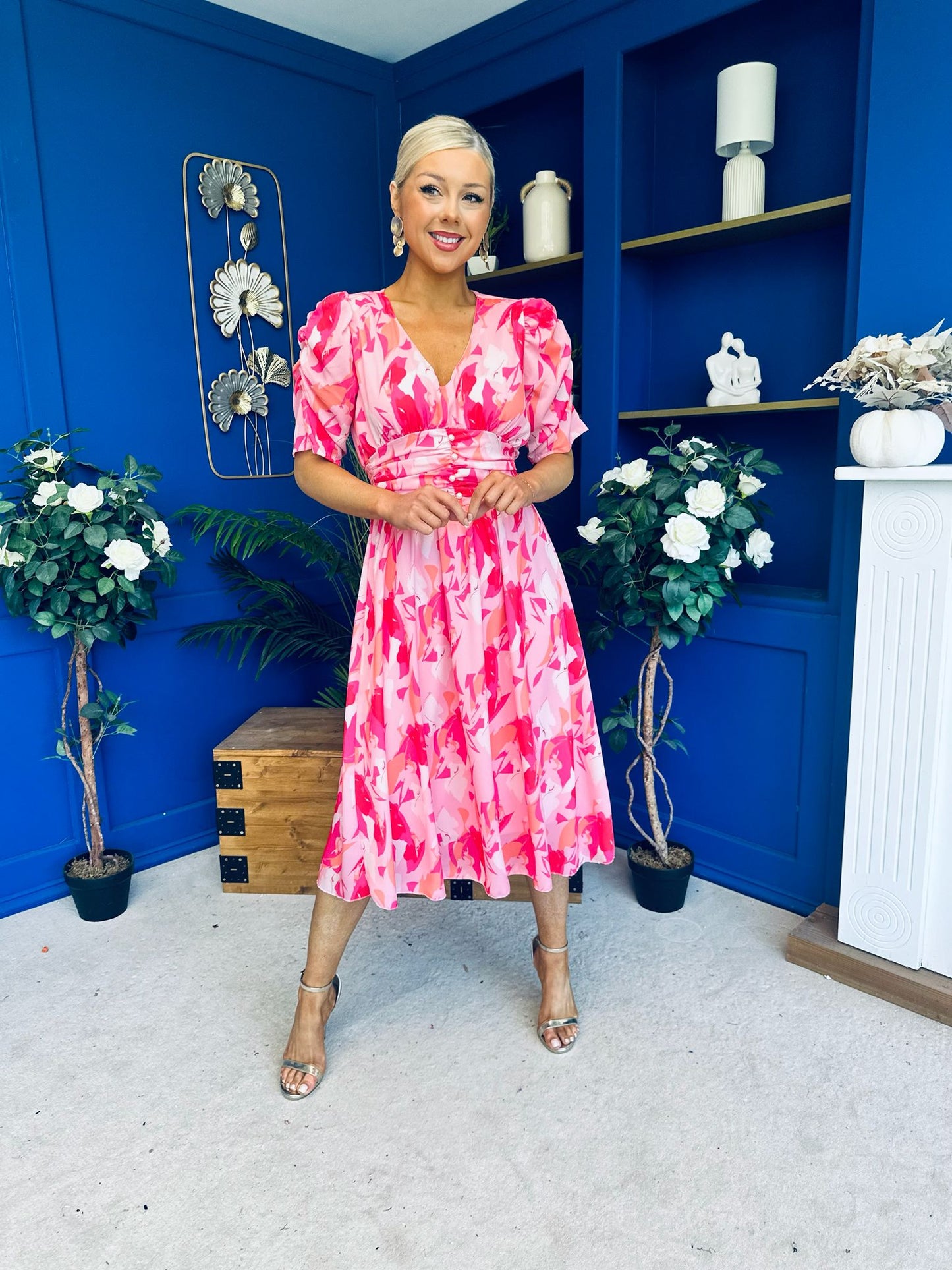 Dearbhla Banded Midi Dress Geo Pink