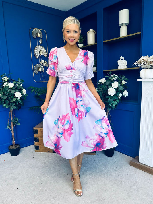 Dearbhla Banded Midi Dress Floral Lavender