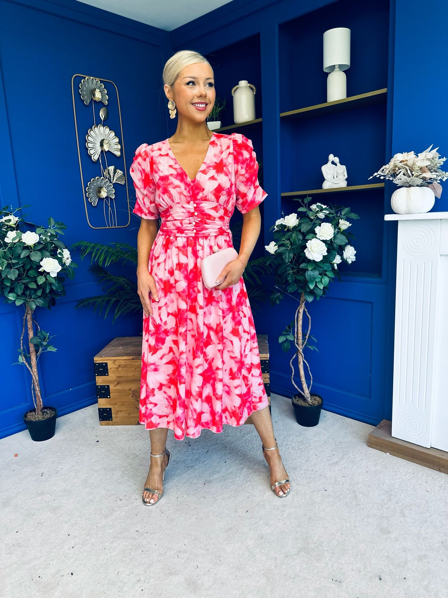 Dearbhla Banded Midi Dress Floral Coral