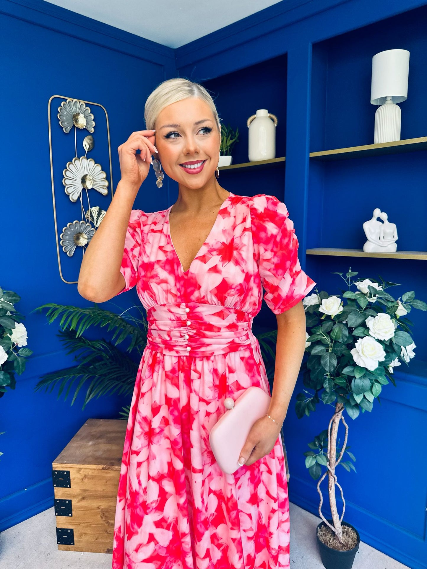 Dearbhla Banded Midi Dress Floral Coral