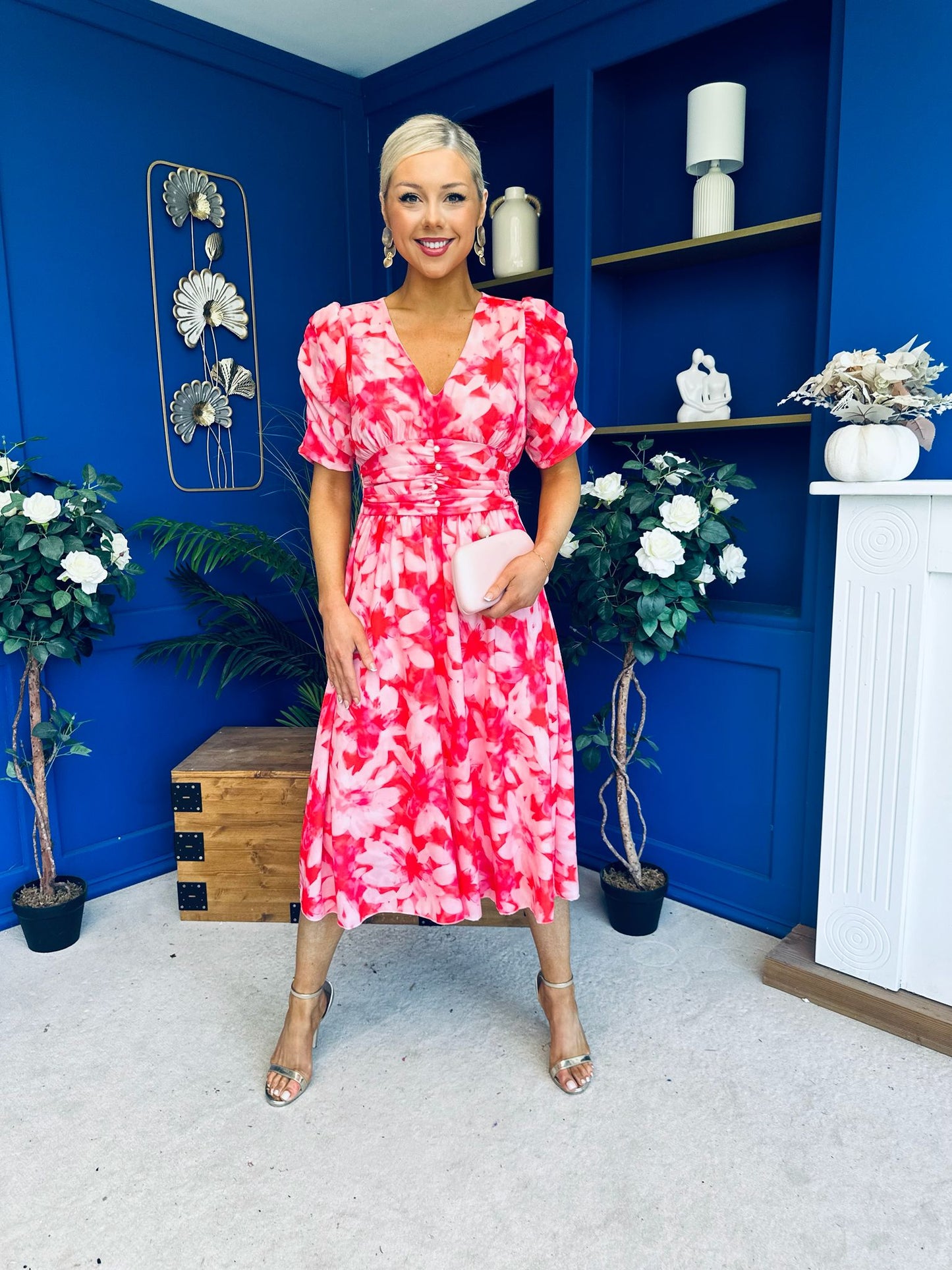 Dearbhla Banded Midi Dress Floral Coral