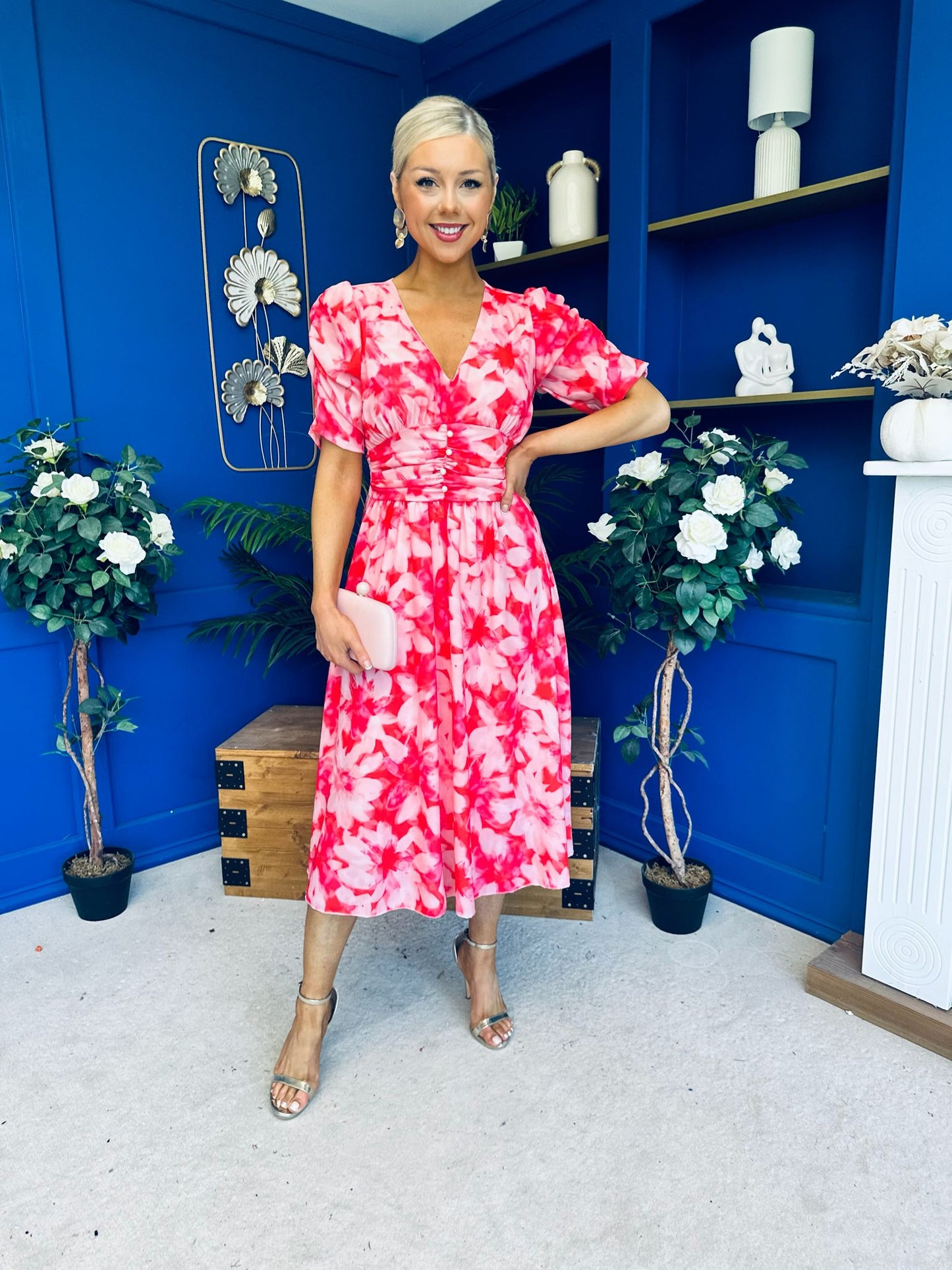 Dearbhla Banded Midi Dress Floral Coral
