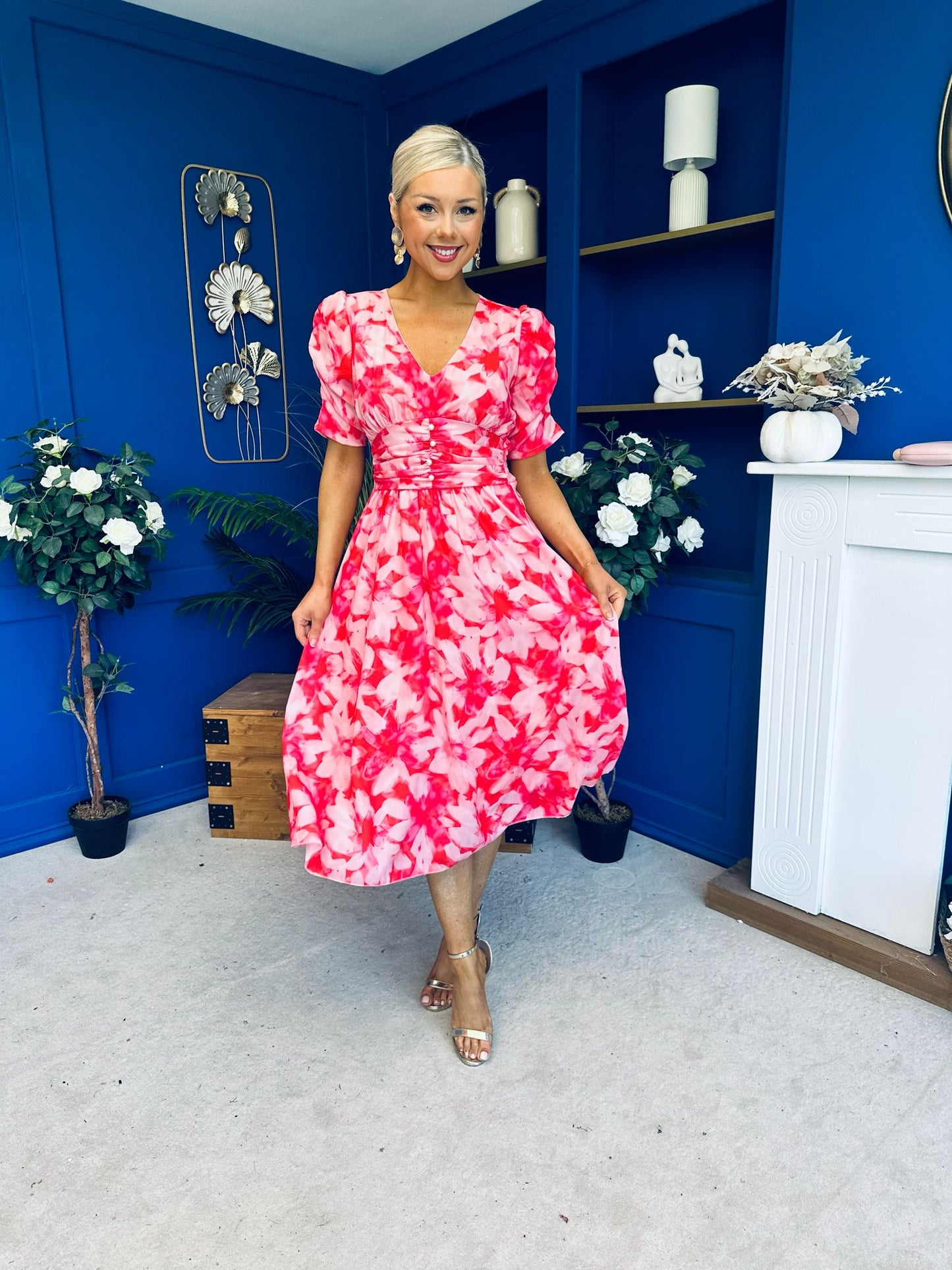 Dearbhla Banded Midi Dress Floral Coral