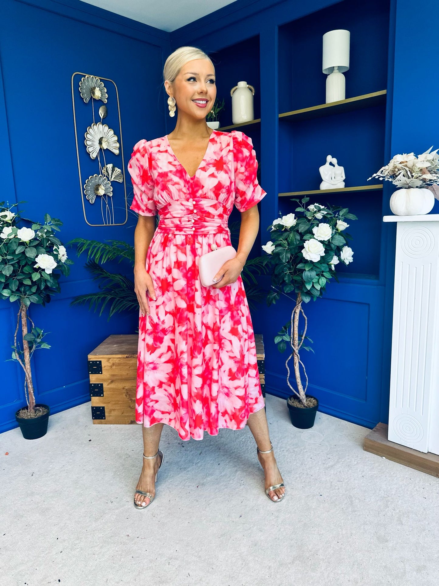 Dearbhla Banded Midi Dress Floral Coral