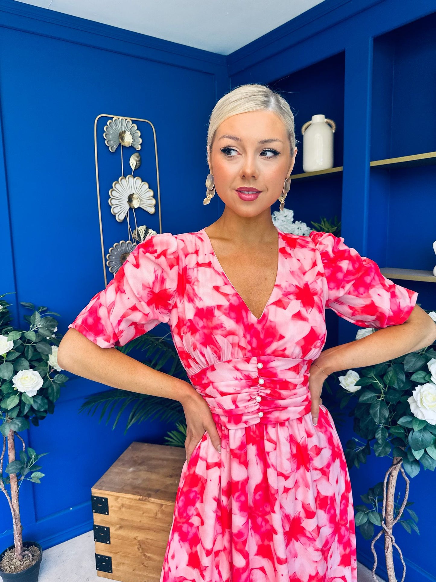 Dearbhla Banded Midi Dress Floral Coral