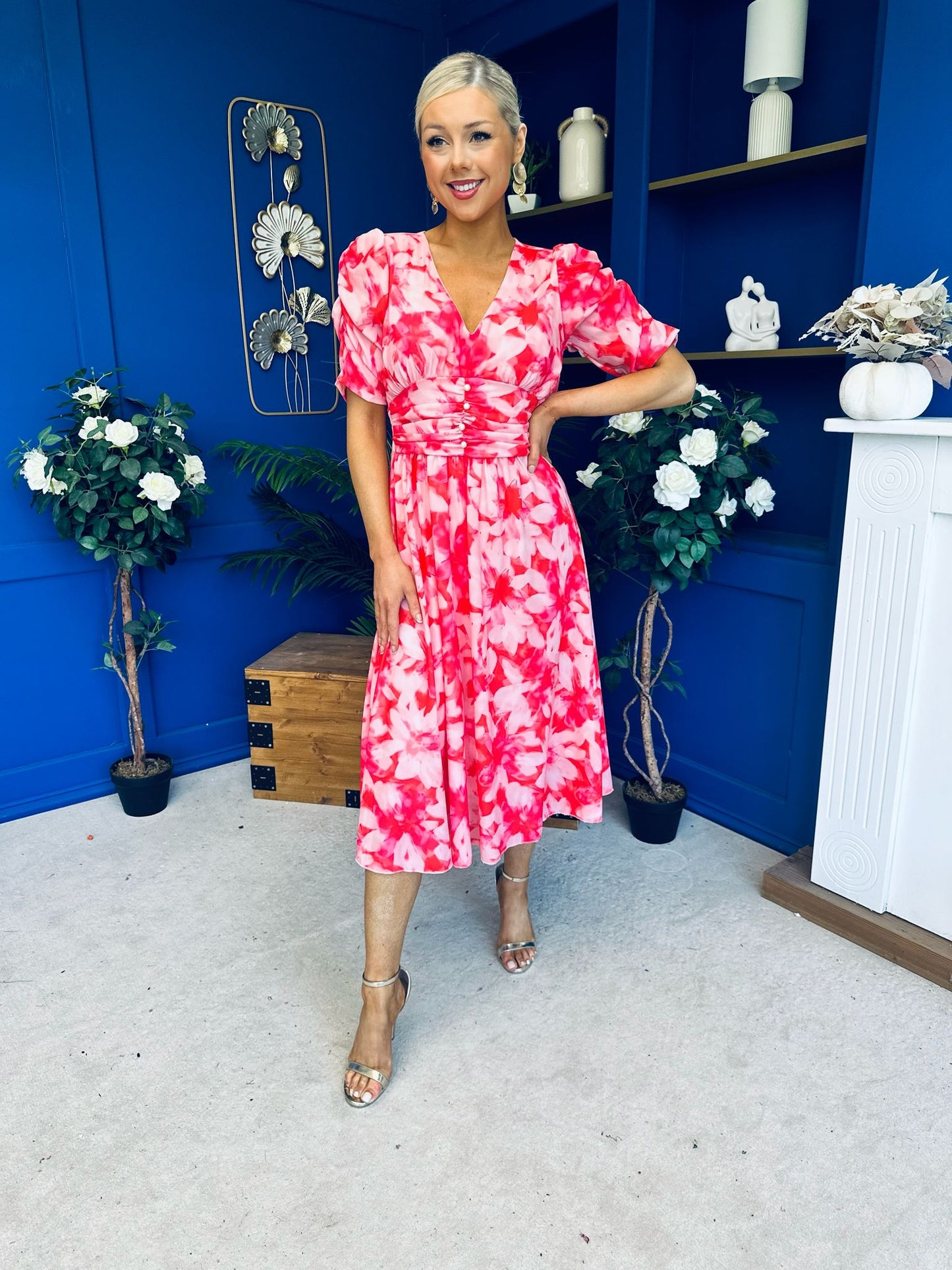 Dearbhla Banded Midi Dress Floral Coral