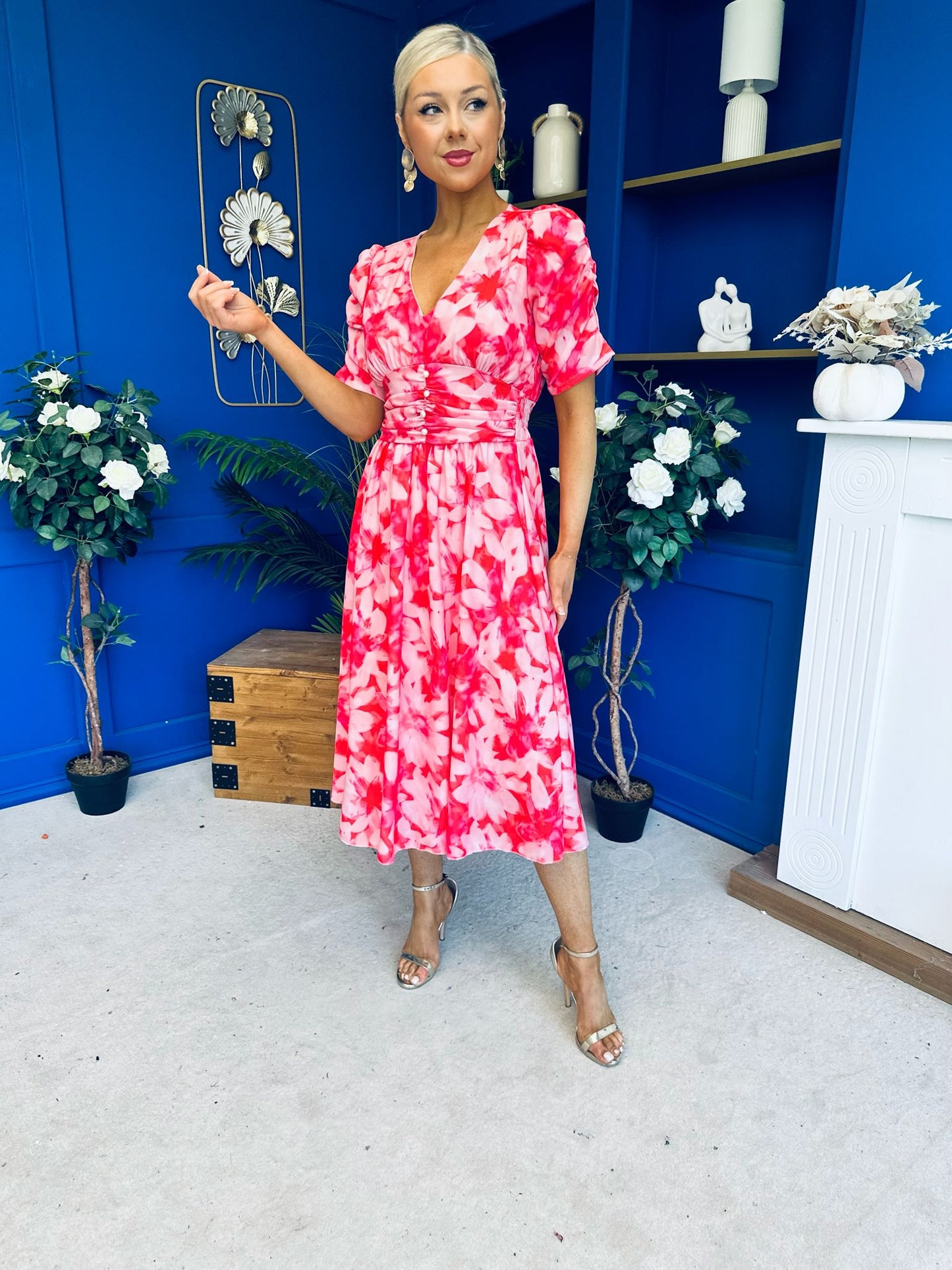 Dearbhla Banded Midi Dress Floral Coral