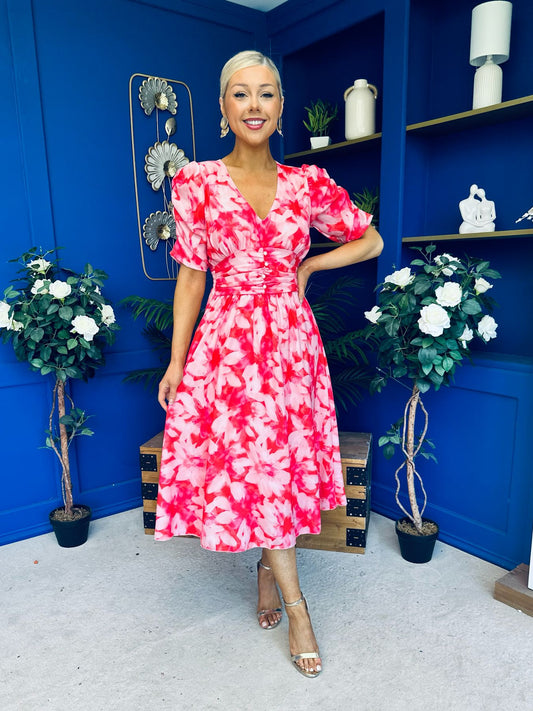 Dearbhla Banded Midi Dress Floral Coral