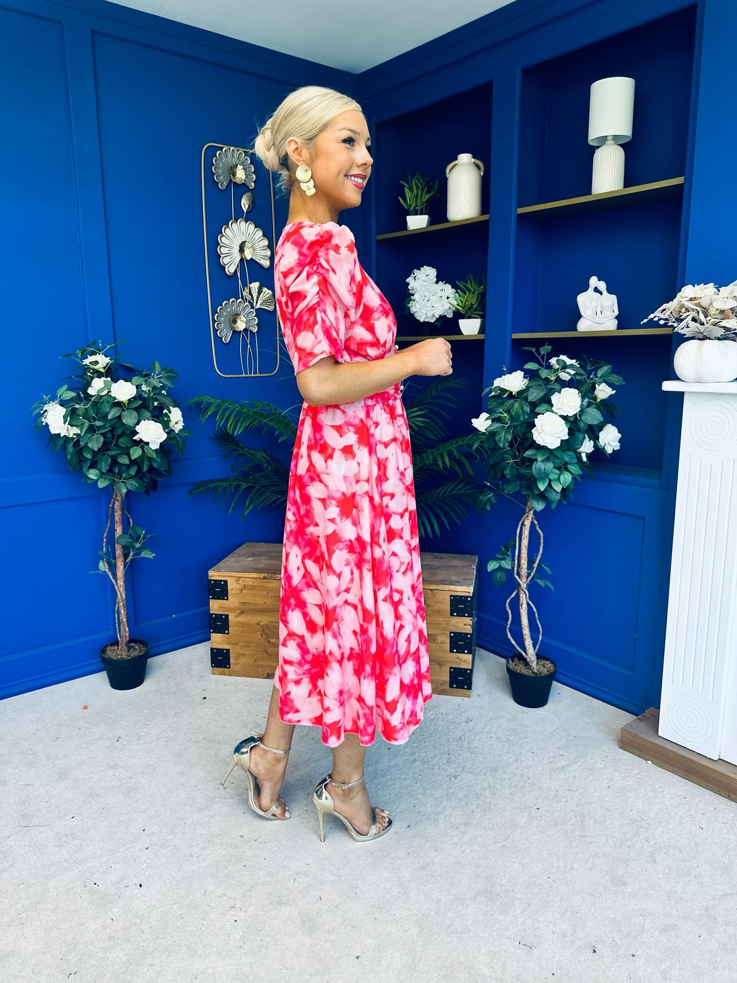 Dearbhla Banded Midi Dress Floral Coral