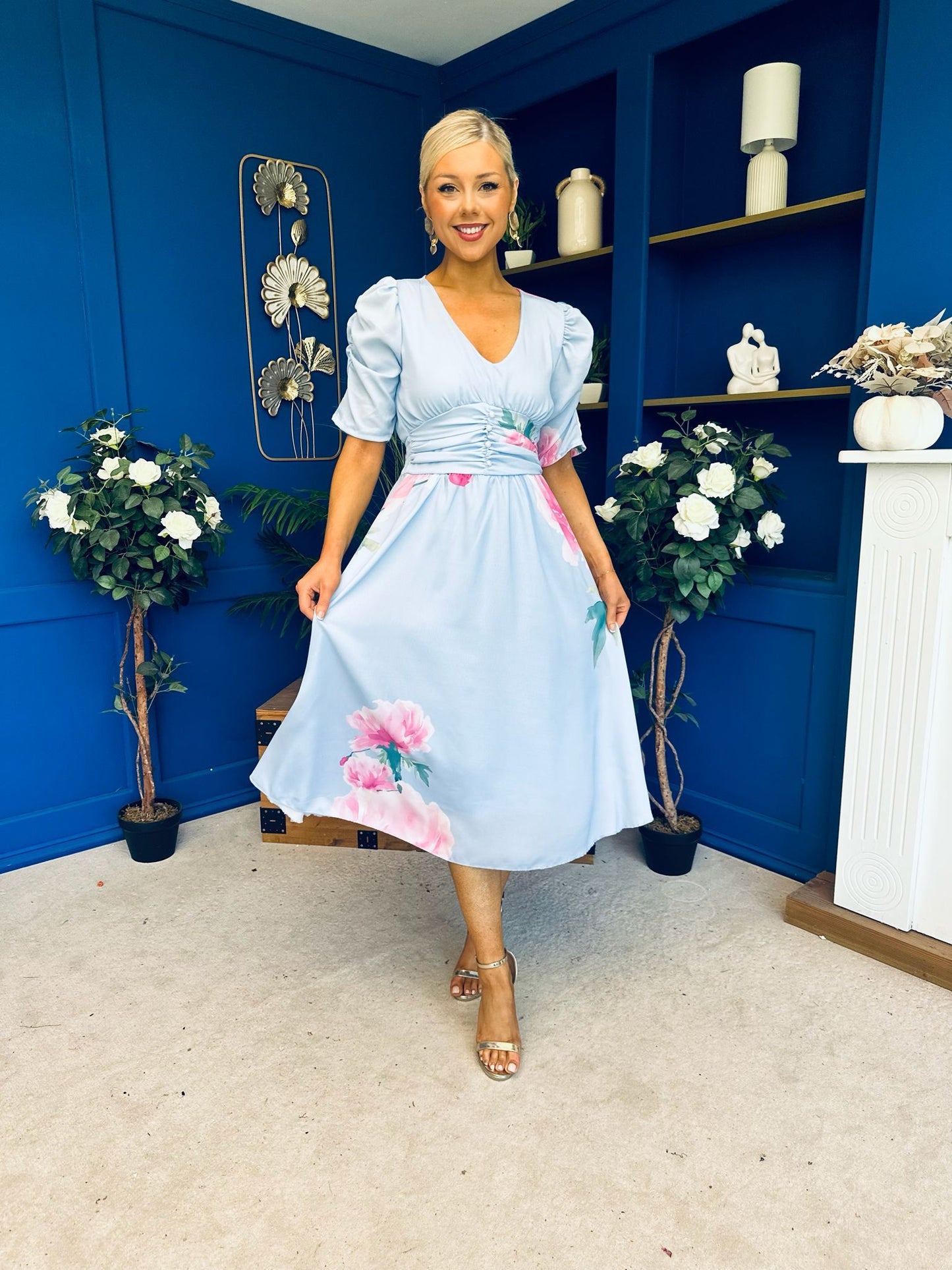Dearbhla Banded Midi Dress Floral Blue