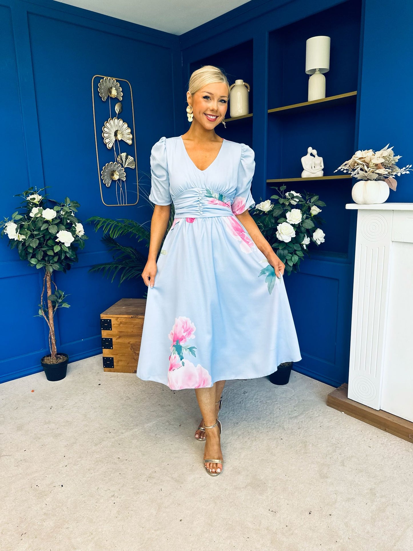 Dearbhla Banded Midi Dress Floral Blue