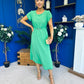 Sadie Gold Belt Detail Midi Dress Emerald