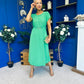 Sadie Gold Belt Detail Midi Dress Emerald