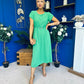 Sadie Gold Belt Detail Midi Dress Emerald