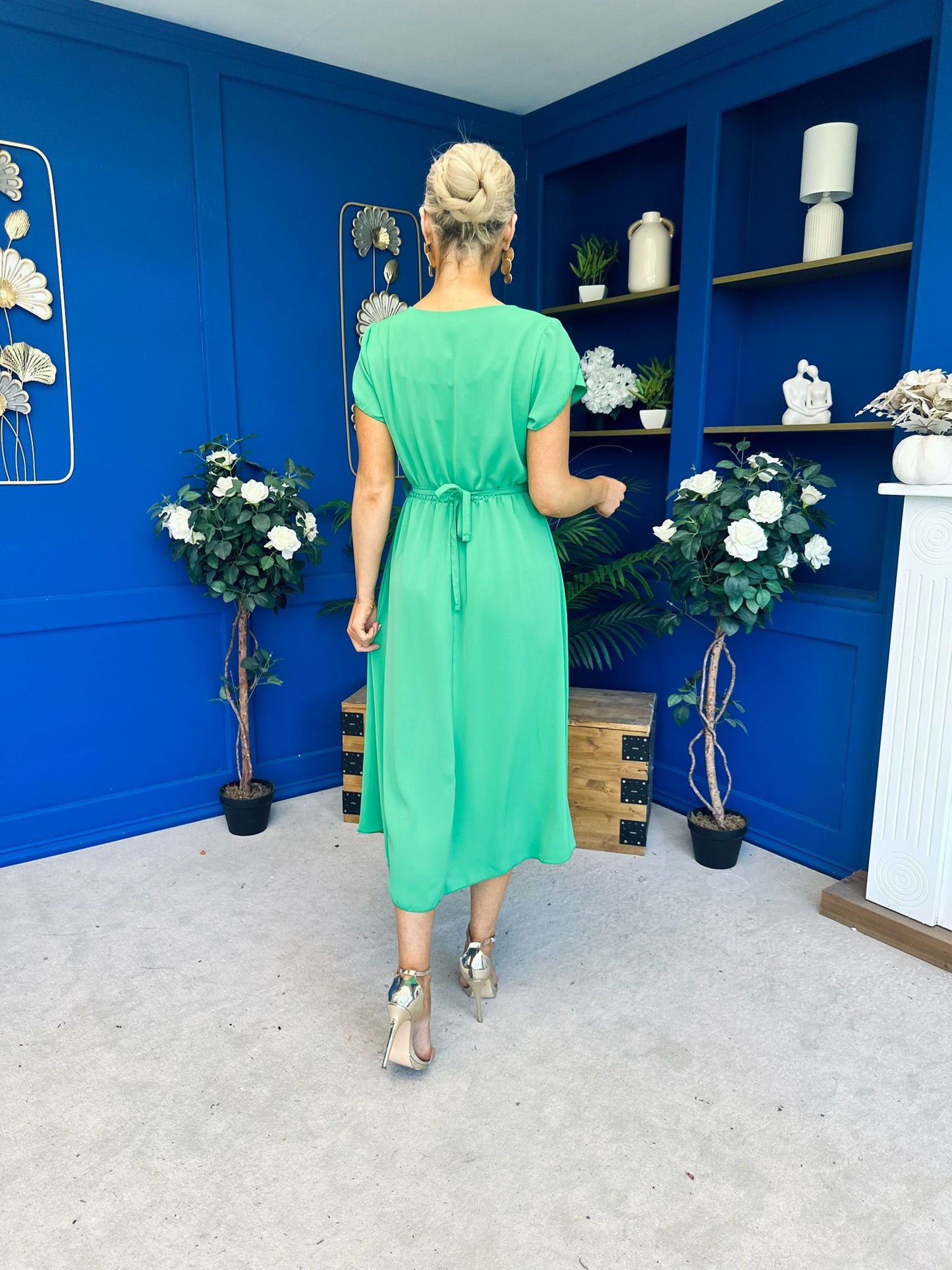 Sadie Gold Belt Detail Midi Dress Emerald