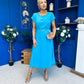 Sadie Gold Belt Detail Midi Dress Cyan