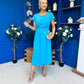 Sadie Gold Belt Detail Midi Dress Cyan