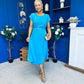 Sadie Gold Belt Detail Midi Dress Cyan