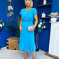 Sadie Gold Belt Detail Midi Dress Cyan