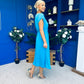 Sadie Gold Belt Detail Midi Dress Cyan