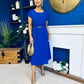 Sadie Gold Belt Detail Midi Dress Cobalt