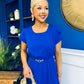 Sadie Gold Belt Detail Midi Dress Cobalt
