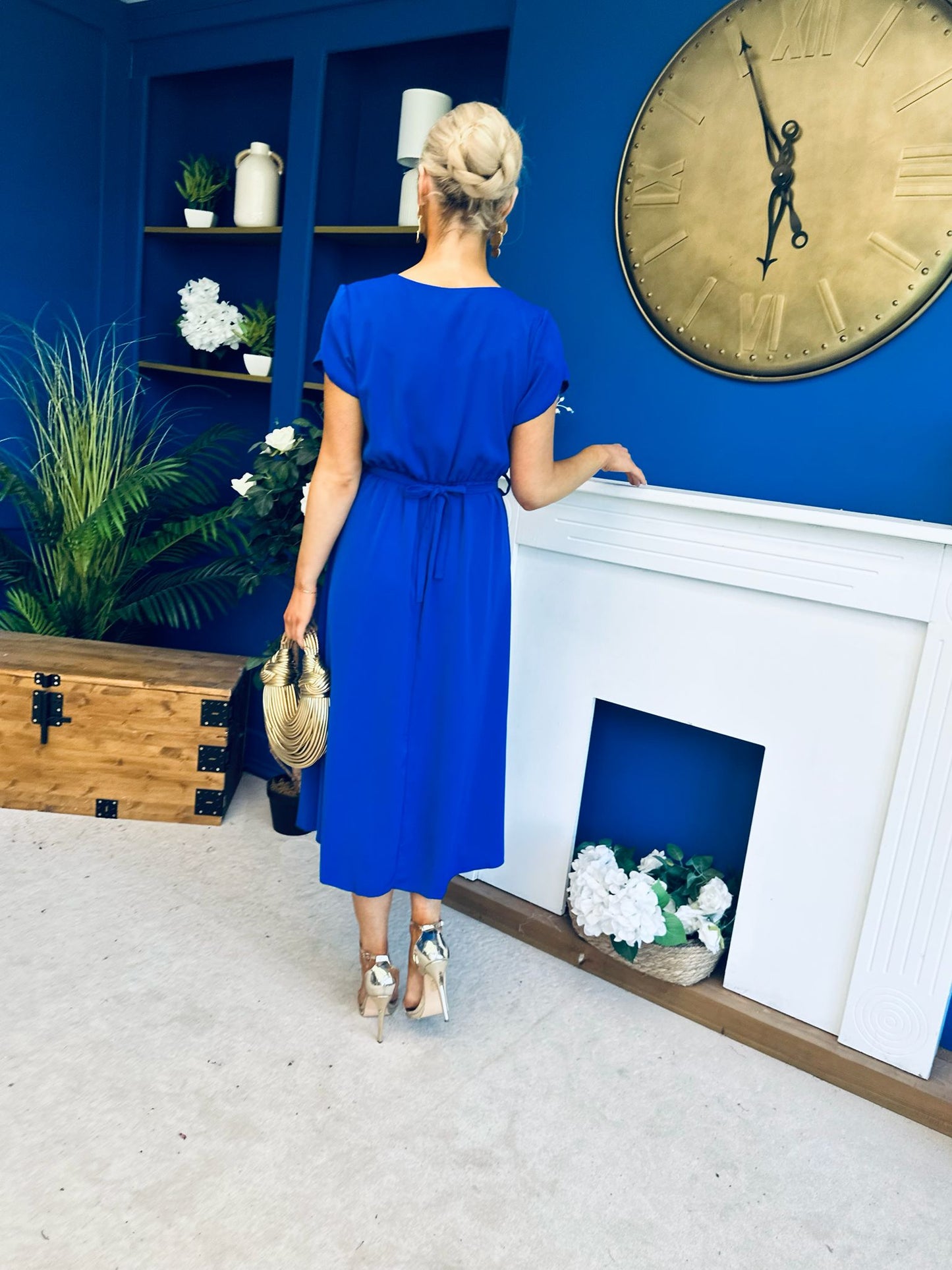 Sadie Gold Belt Detail Midi Dress Cobalt