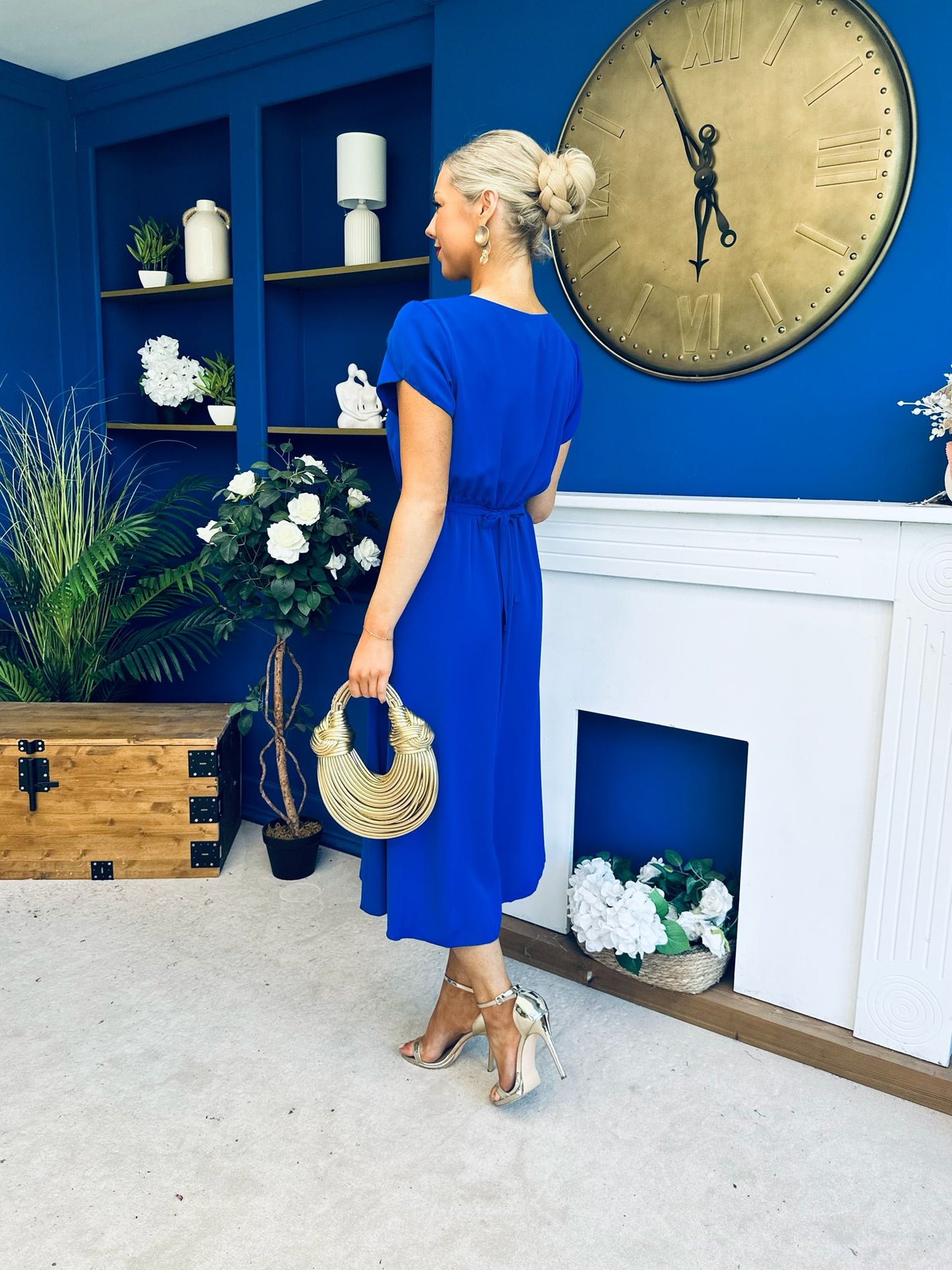 Sadie Gold Belt Detail Midi Dress Cobalt
