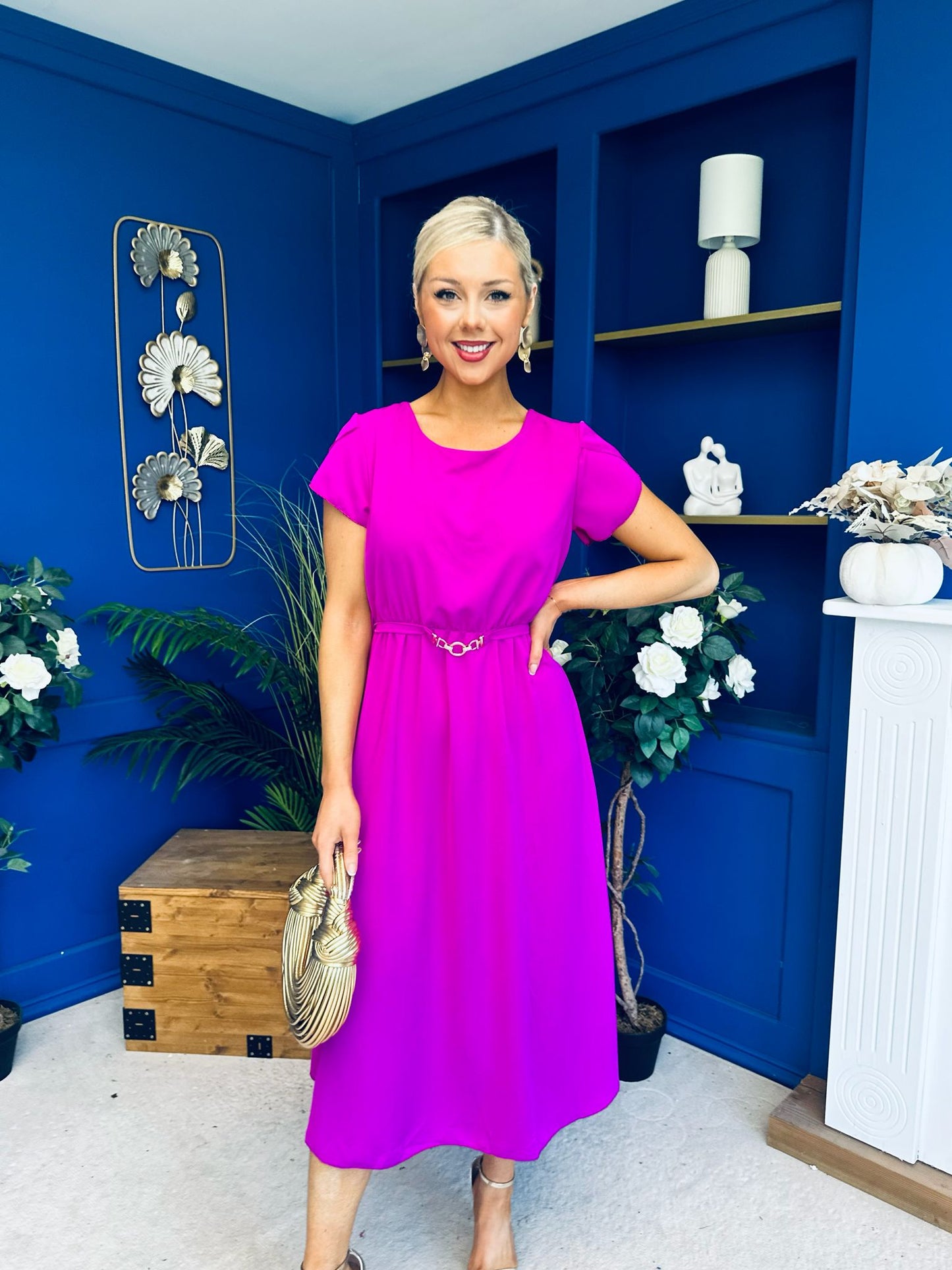 Sadie Gold Belt Detail Midi Dress Orchid