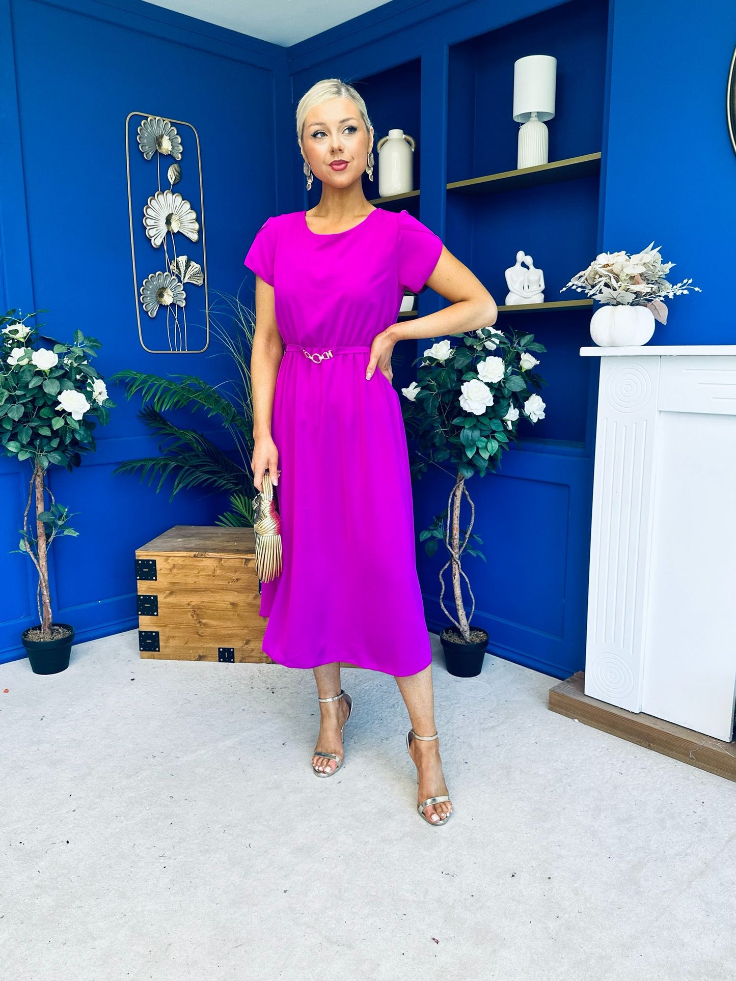 Sadie Gold Belt Detail Midi Dress Orchid