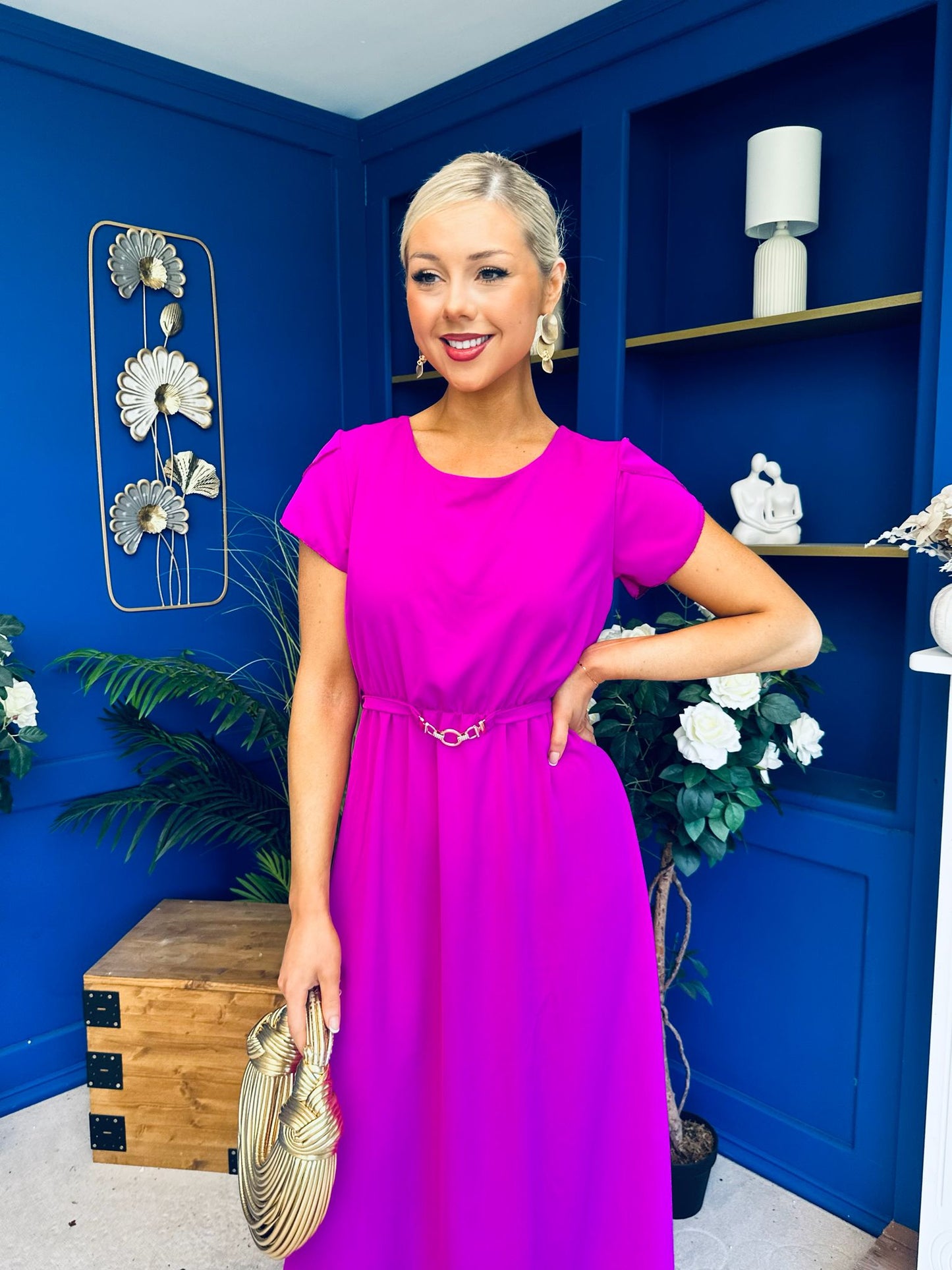 Sadie Gold Belt Detail Midi Dress Orchid